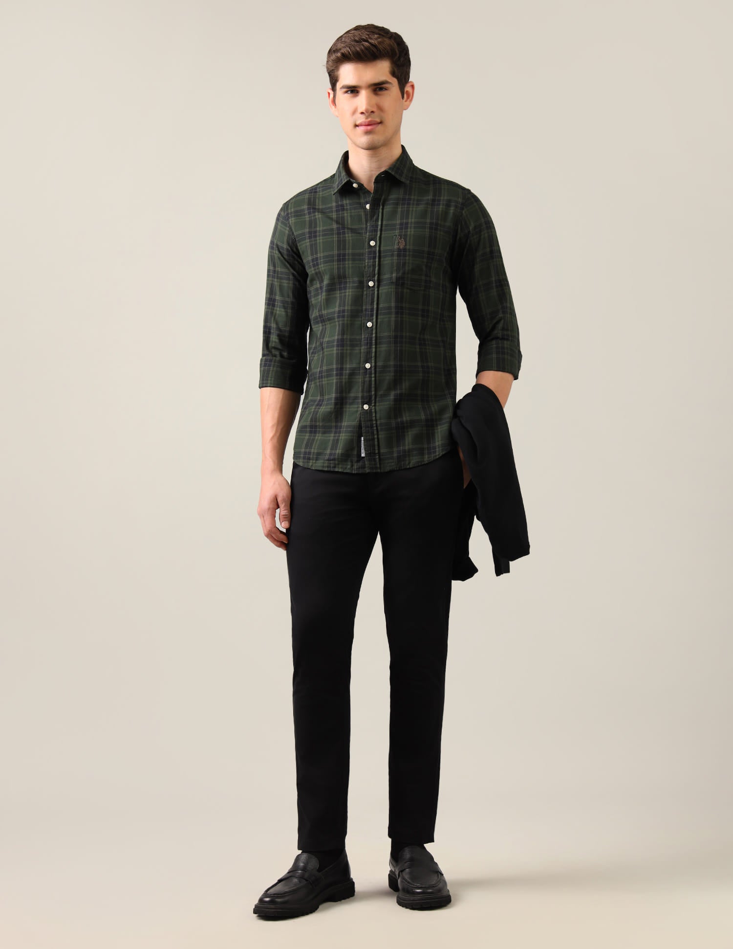 Tartan Checked Tailored Fit Shirt Green - U.S. Polo Assn. India | Large