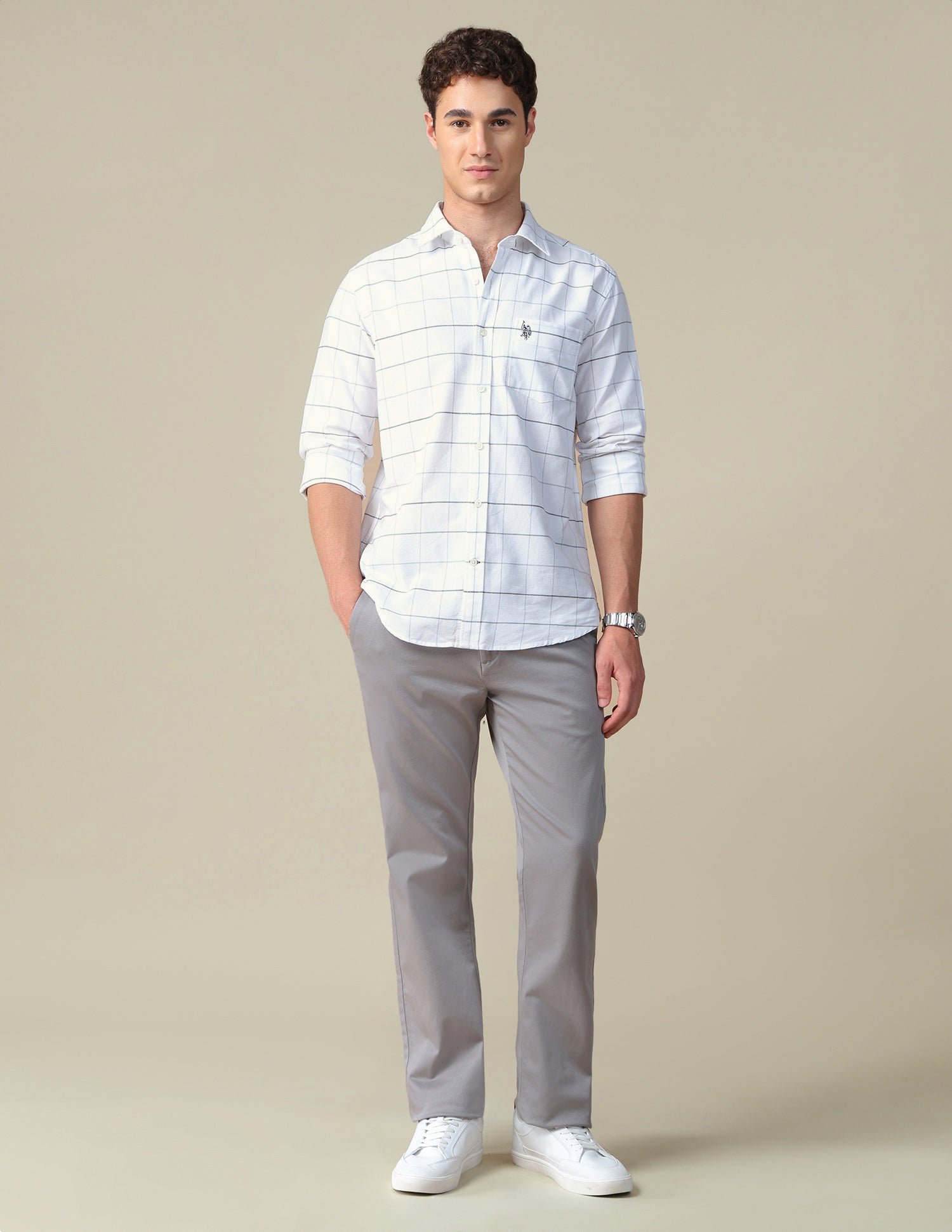 Windowpane Checked Oxford Shirt Grey - U.S. Polo Assn. India | Large