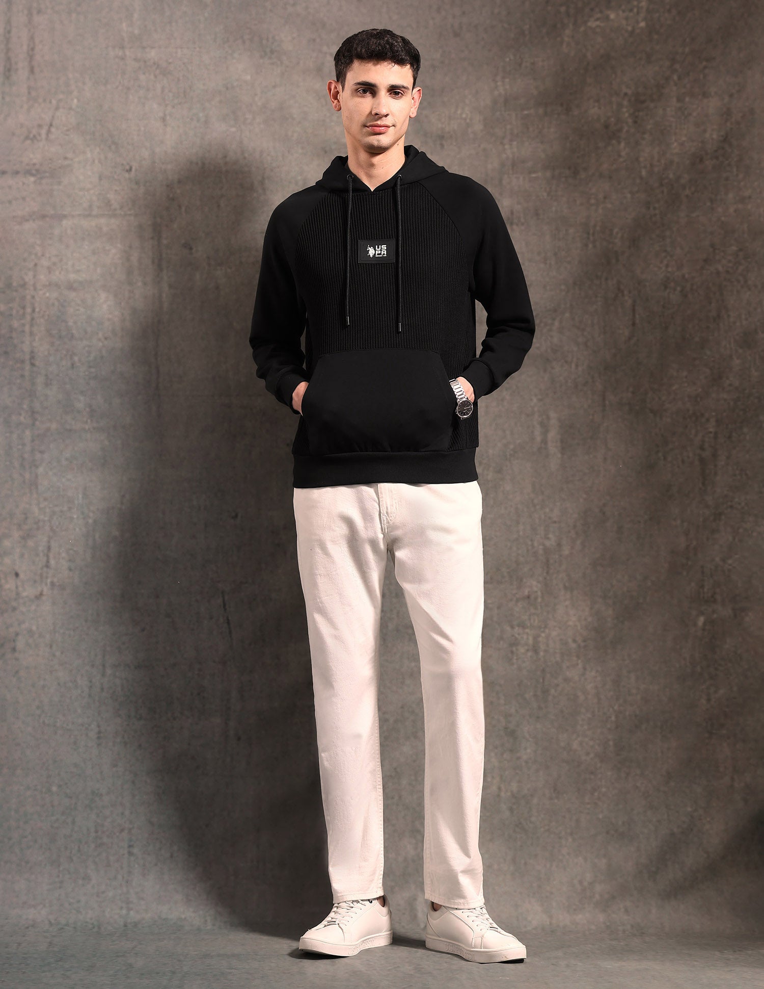 Textured Black & Gold Regular Fit Sweatshirt Black - U.S. POLO ASSN. | Large