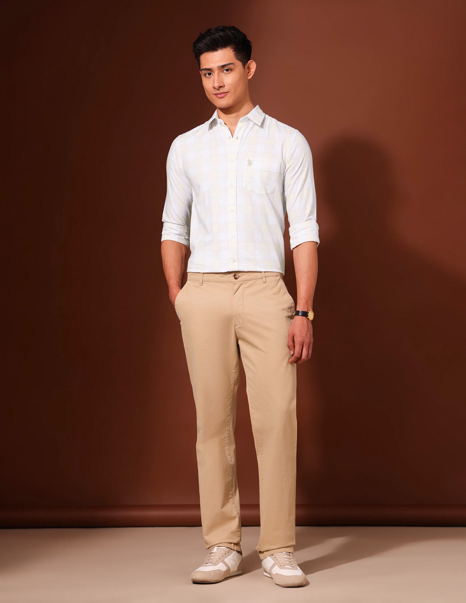 Grid Tattersall Checked Pure Cotton Shirt Beige - U.S. Polo Assn. India | Large