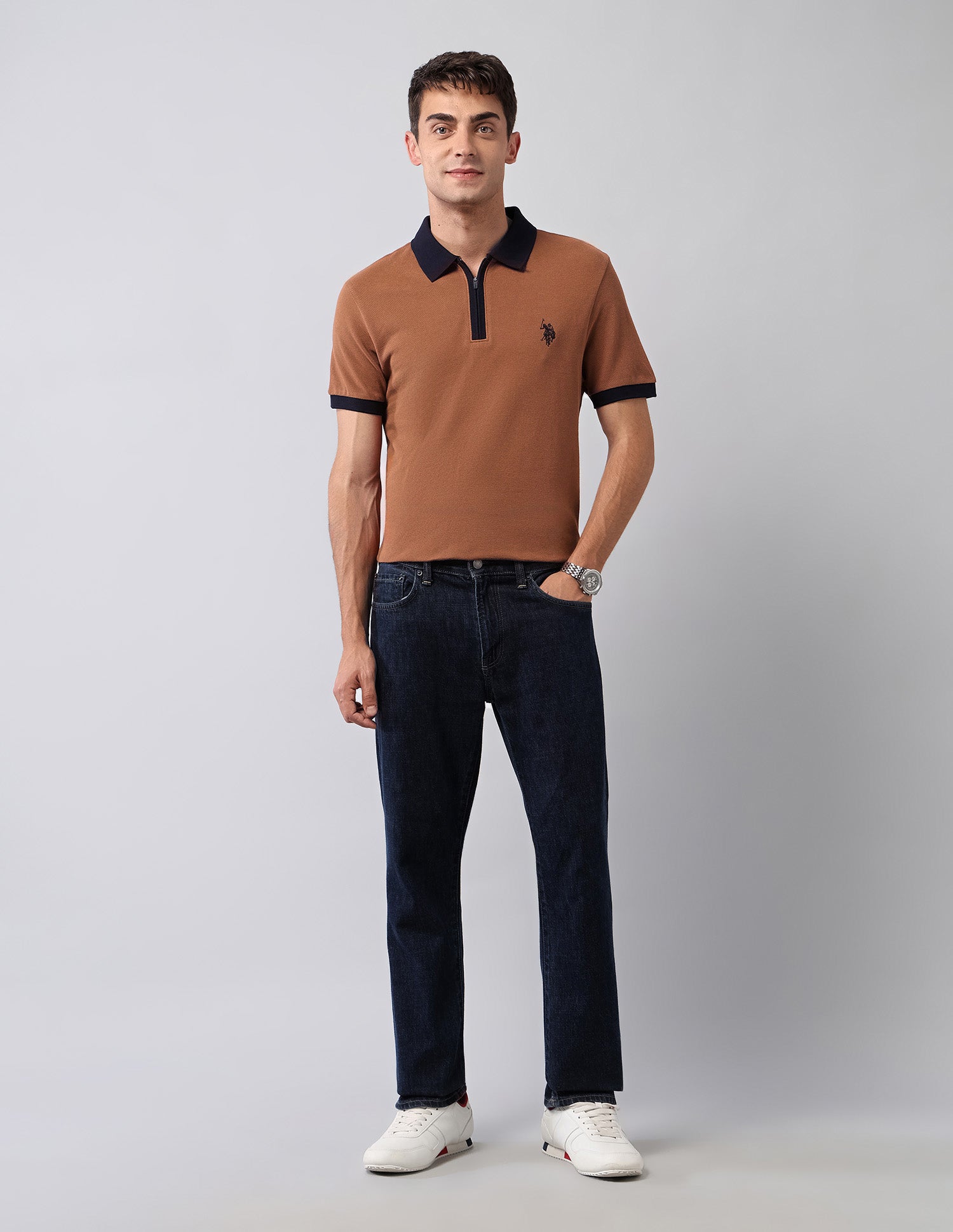 Solid Muscle Fit Polo Shirt Brown - U.S. Polo Assn. India | Large