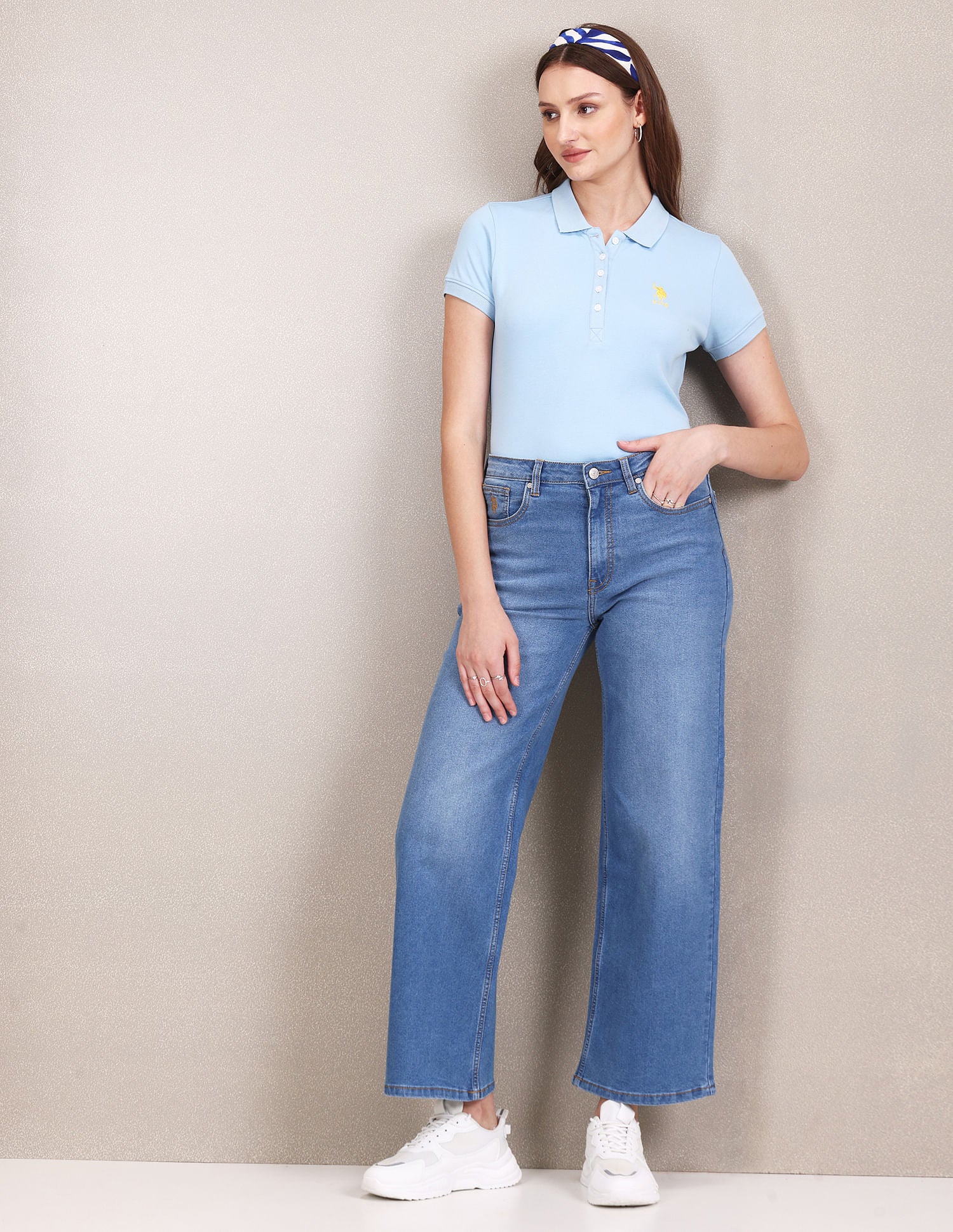 High Rise Wide Leg Jeans Blue - U.S. POLO ASSN. | Large