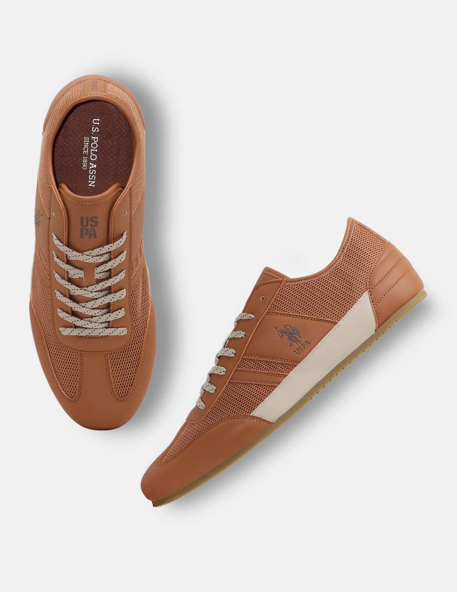 Round Toe Lace Ups Streak Sneakers Tan - U.S. Polo Assn. India | Large