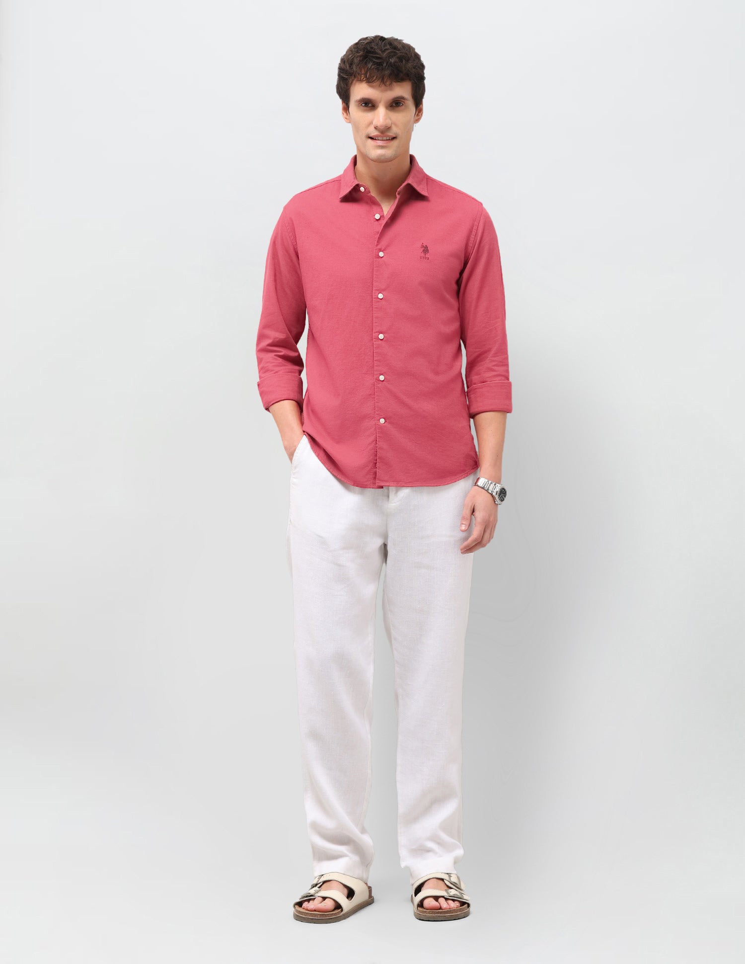 Regular Fit Solid Shirt Coral - U.S. Polo Assn. India | Large