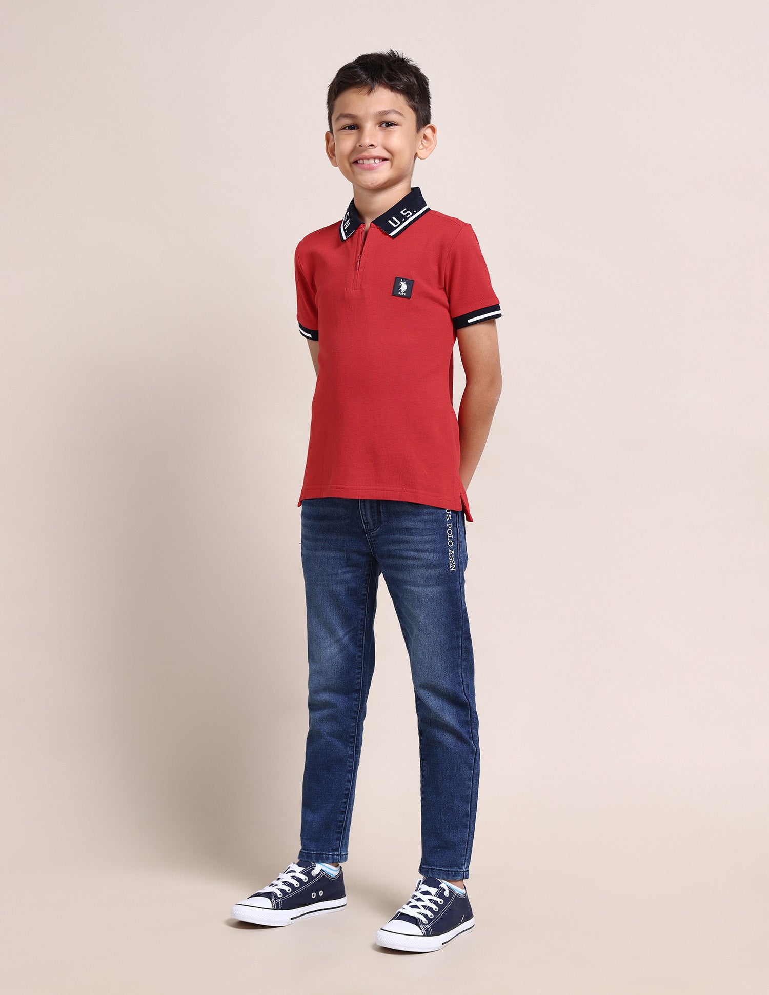 Boys Cotton Zipper Polo Shirt Red - U.S. Polo Assn. India | Large