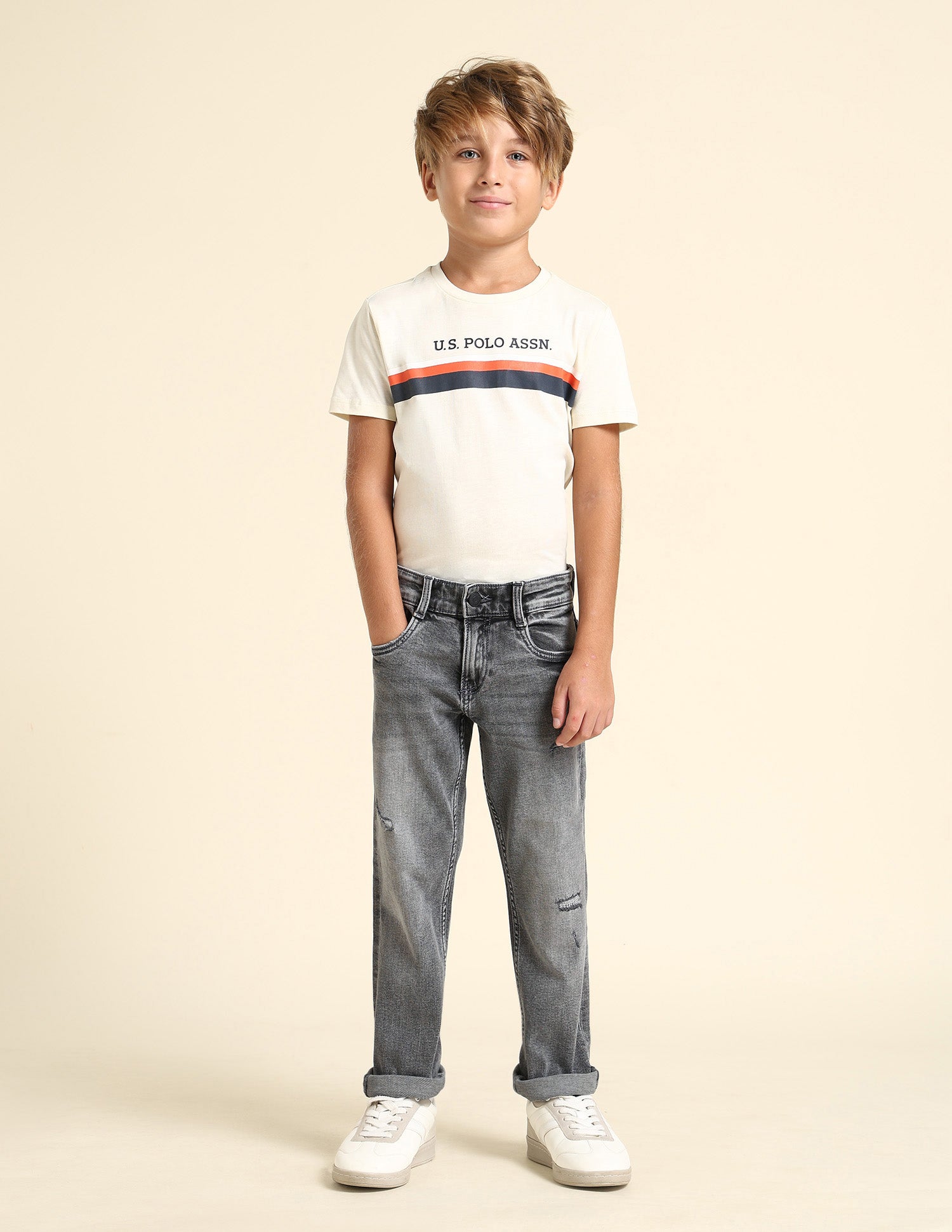 Boys Relaxed Fit Grey Jeans Grey - U.S. POLO ASSN. | Large