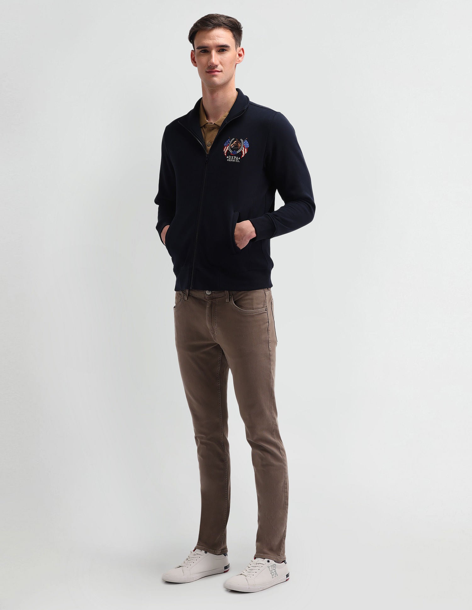 High Neck Zip Up Sweatshirt Navy - U.S. Polo Assn. India | Large