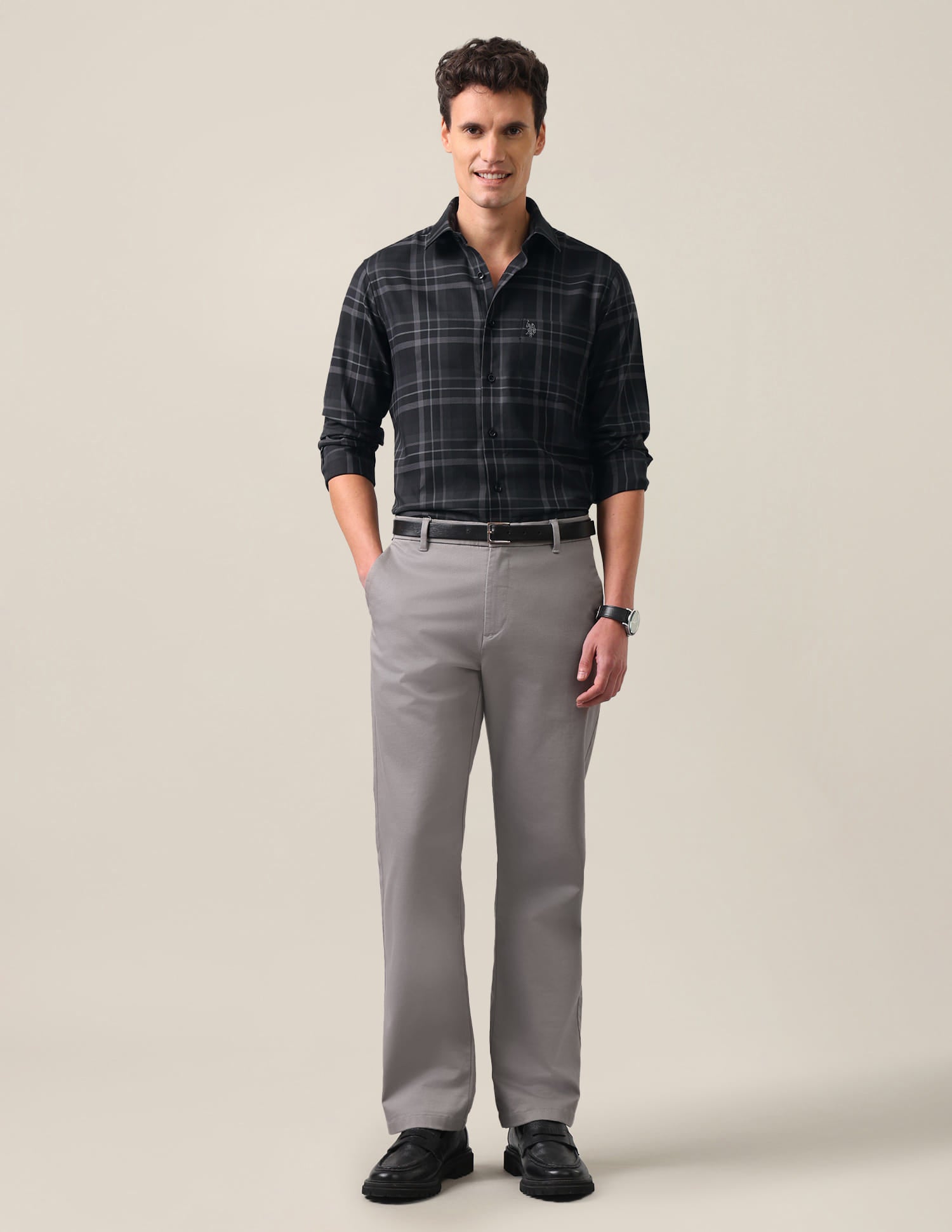Plaid Checked Tailored Fit Shirt Charcoal Grey - U.S. Polo Assn. India | Large