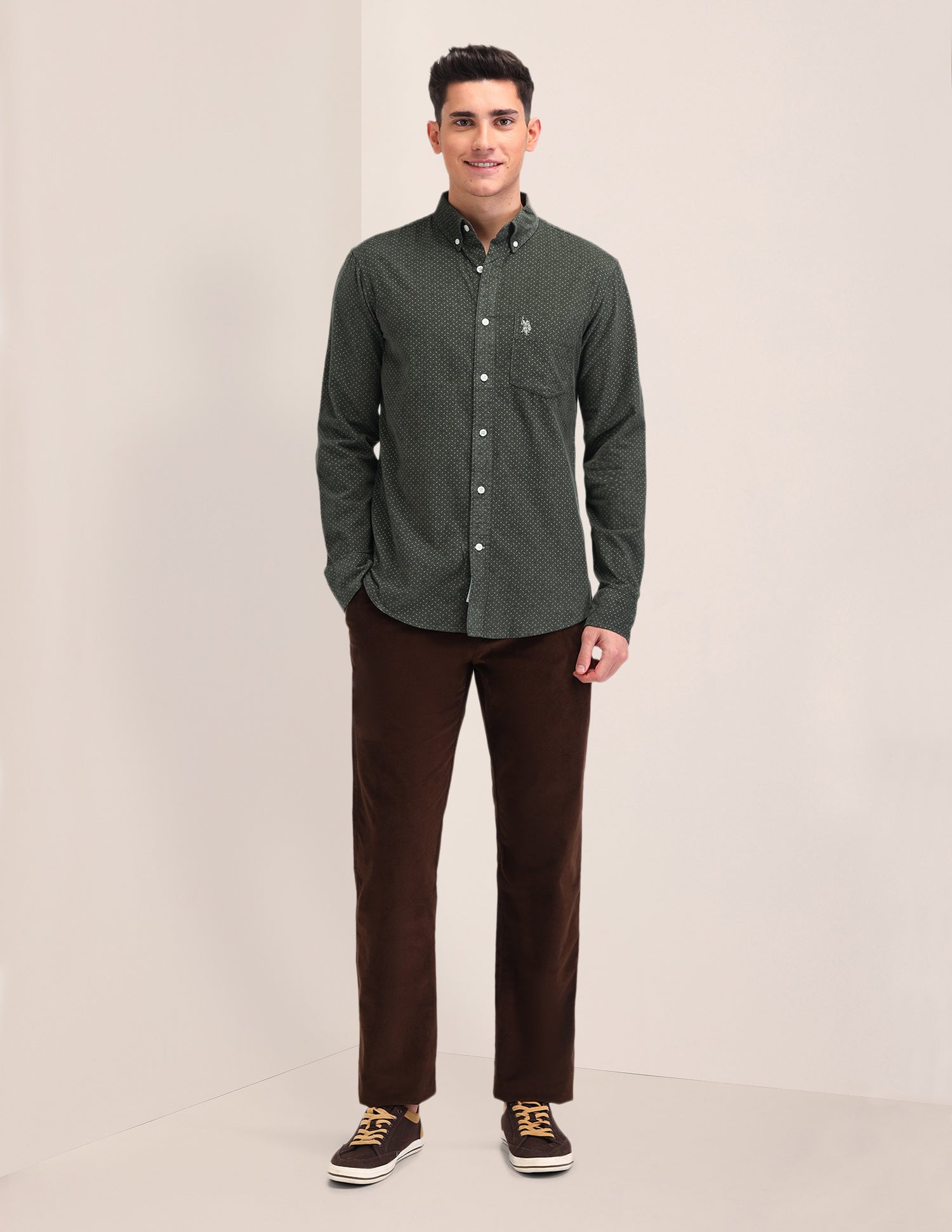 All-Over Tailored Fit Shirt Olive - U.S. Polo Assn. India | Large