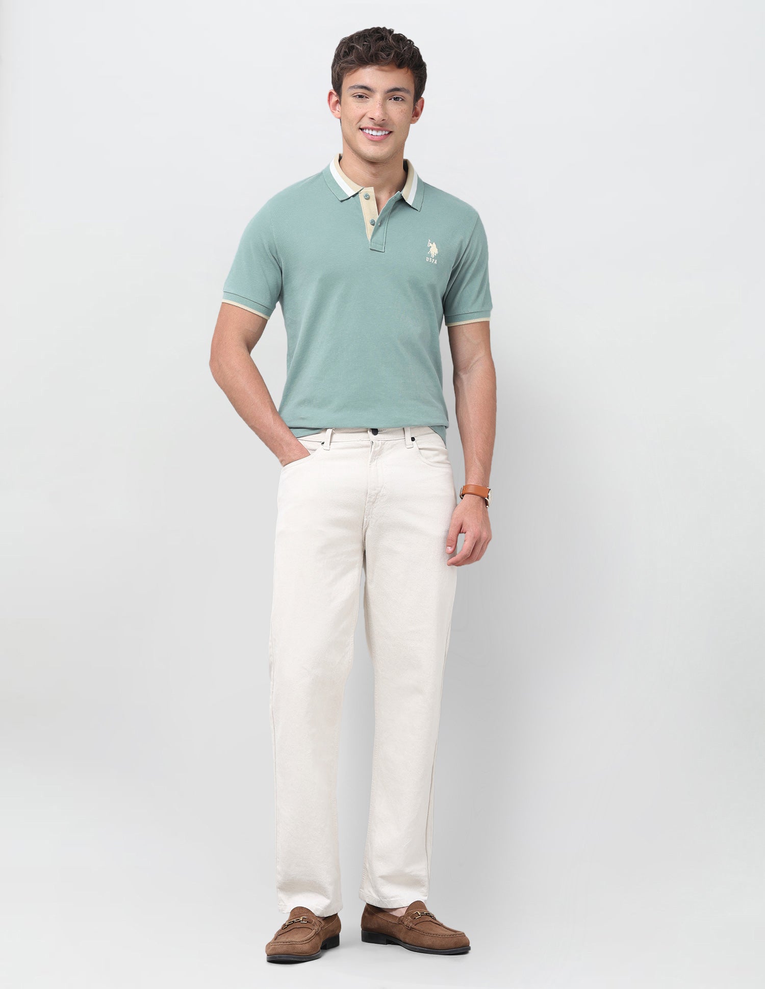 Solid Regular Fit Polo Shirt Light Green - U.S. Polo Assn. India | Large