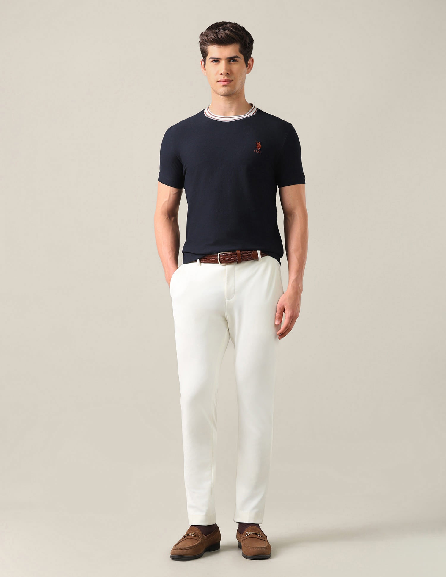 Solid Slim Fit T-Shirt Blue - U.S. Polo Assn. India | Large