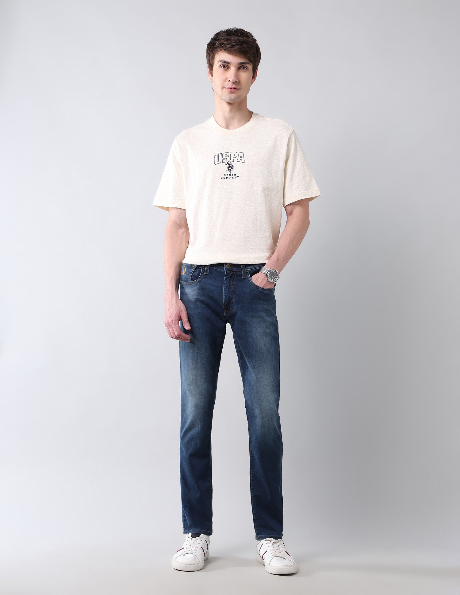 Brandon Slim Tapered Fit Blue Super Stretch Jeans Dark Wash - U.S. Polo Assn. India | Large