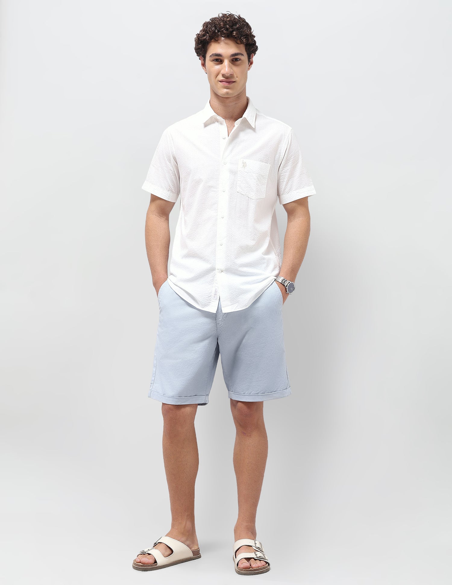 Pinstriped Seersucker Shirt Off White - U.S. Polo Assn. India | Large