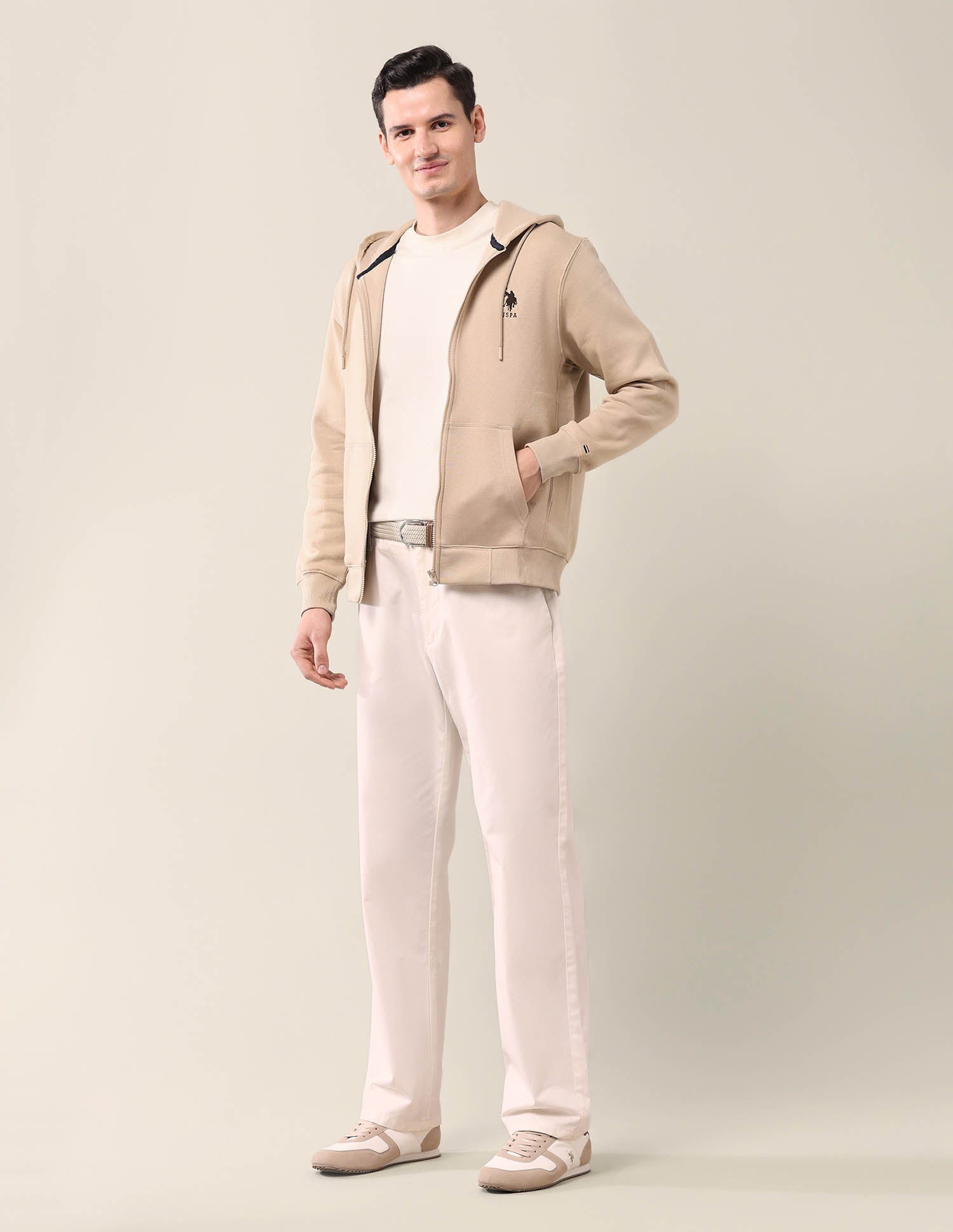 Solid Regular Fit Sweatshirt Beige - U.S. Polo Assn. India | Large