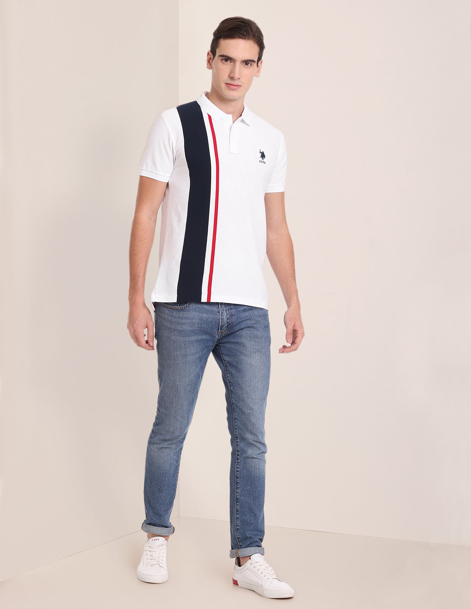 Vertical Stripe Slim Fit Polo Shirt White - U.S. POLO ASSN. | Large