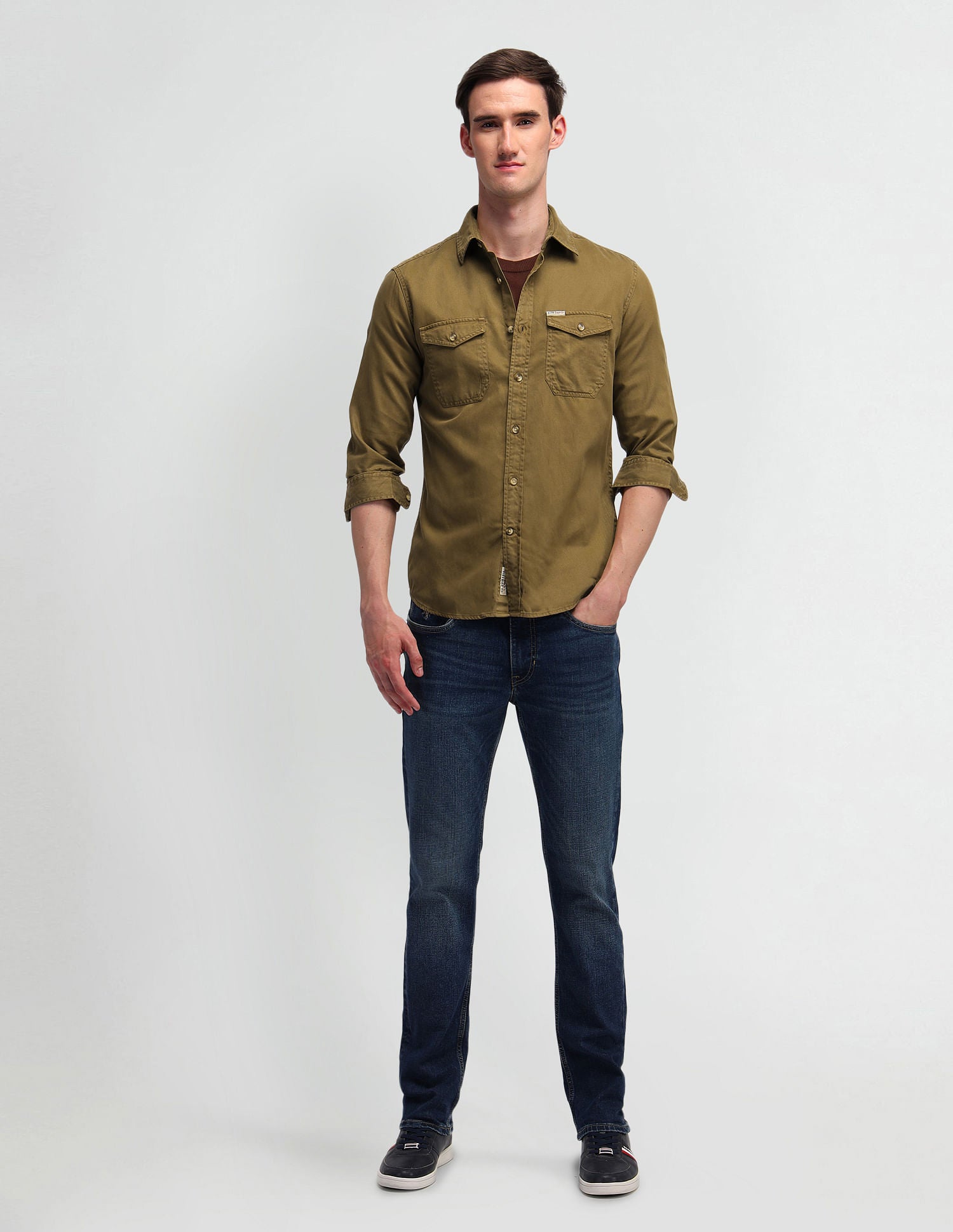 Solid Slim Fit Shirt Khaki - U.S. Polo Assn. India | Large