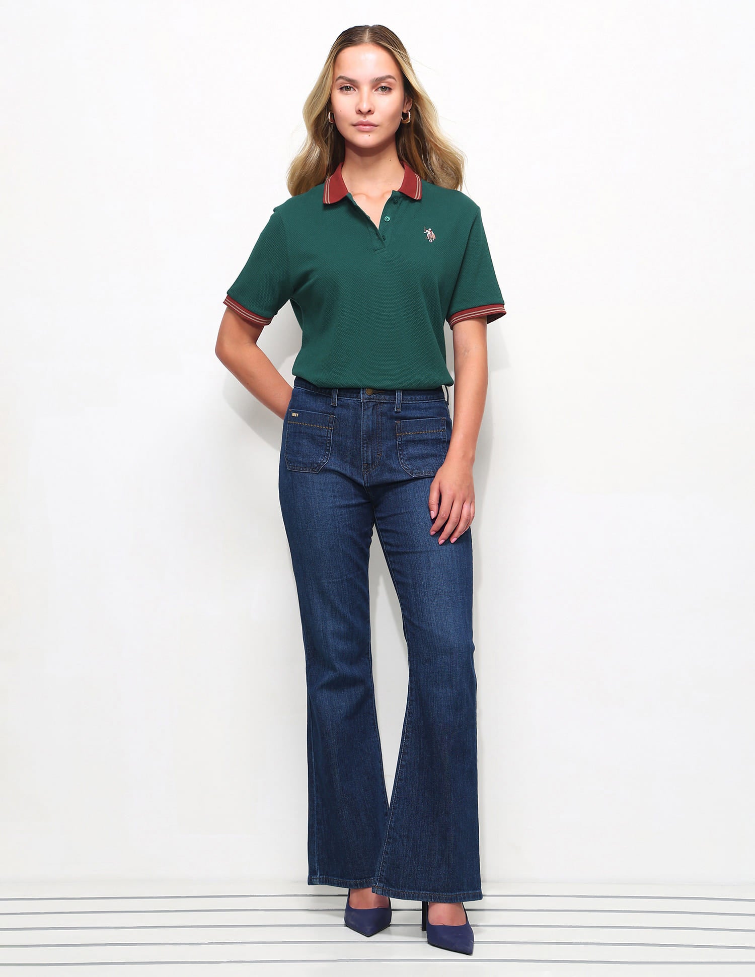 Relaxed Fit Contrast Collar Polo Shirt Green - U.S. Polo Assn. India | Large