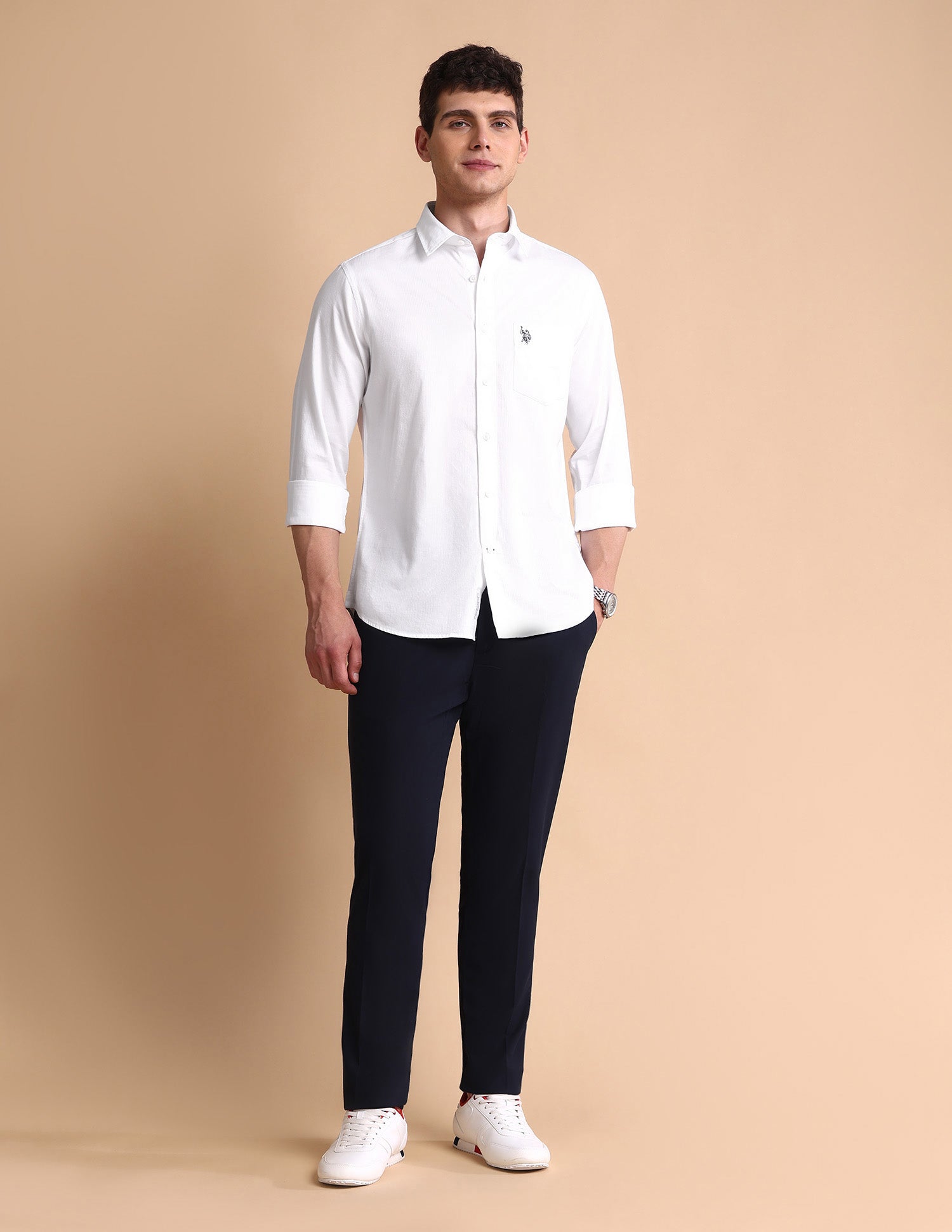 Pure Cotton Tailored Fit Shirt White - U.S. POLO ASSN. | Large