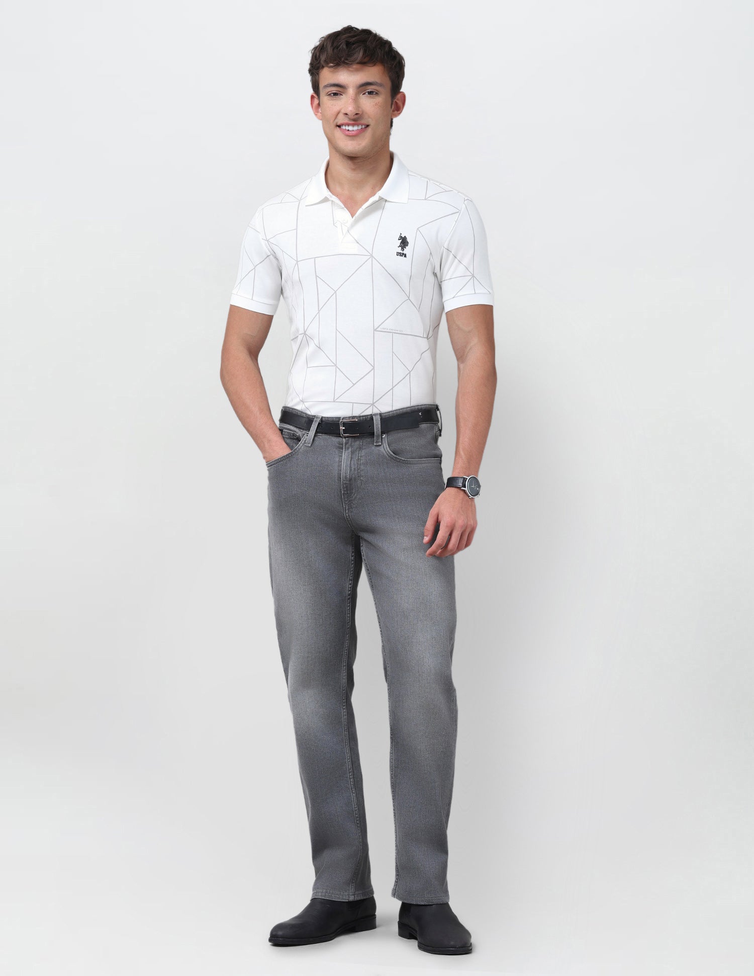Geometric Printed Slim Fit Polo Shirt White - U.S. Polo Assn. India | Large