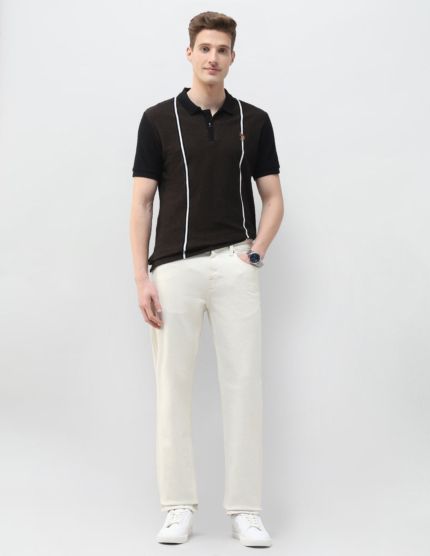 Vertical Striped Summer House Polo Shirt Black - U.S. Polo Assn. India | Large