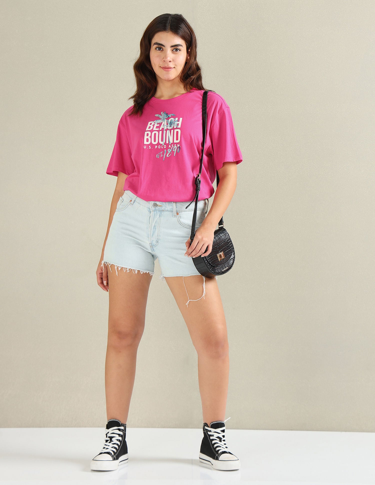 Typographic Print Boyfriend T-Shirt Fuchsia - U.S. POLO ASSN. | Large