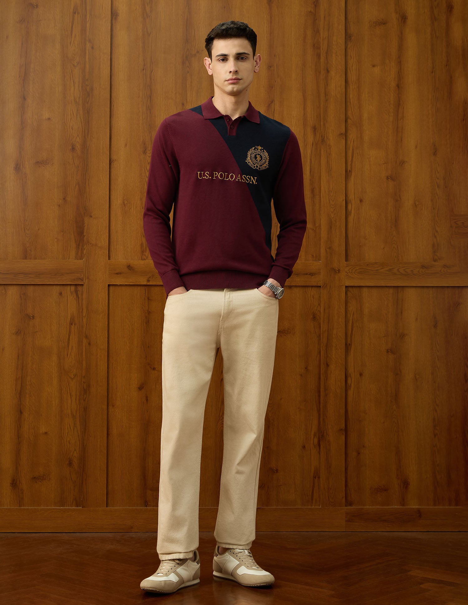 Brand Embroidered Varsity Theatre Sweater Maroon - U.S. POLO ASSN. | Large