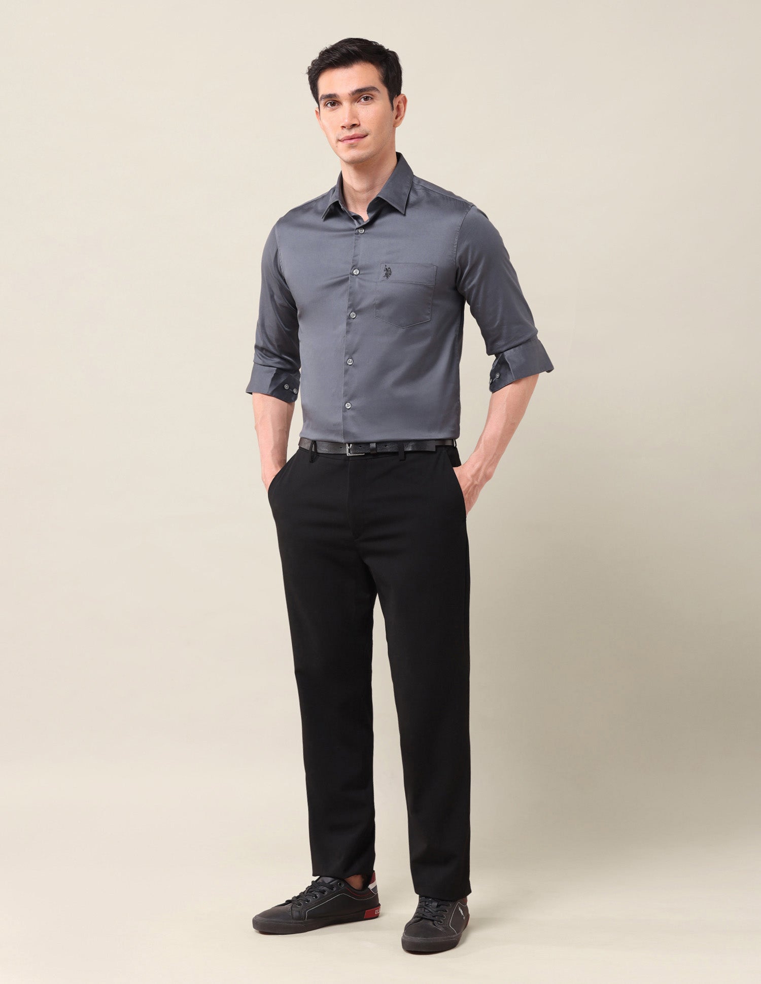 Solid Tailored Fit Shirt Dark Grey - U.S. POLO ASSN. | Large