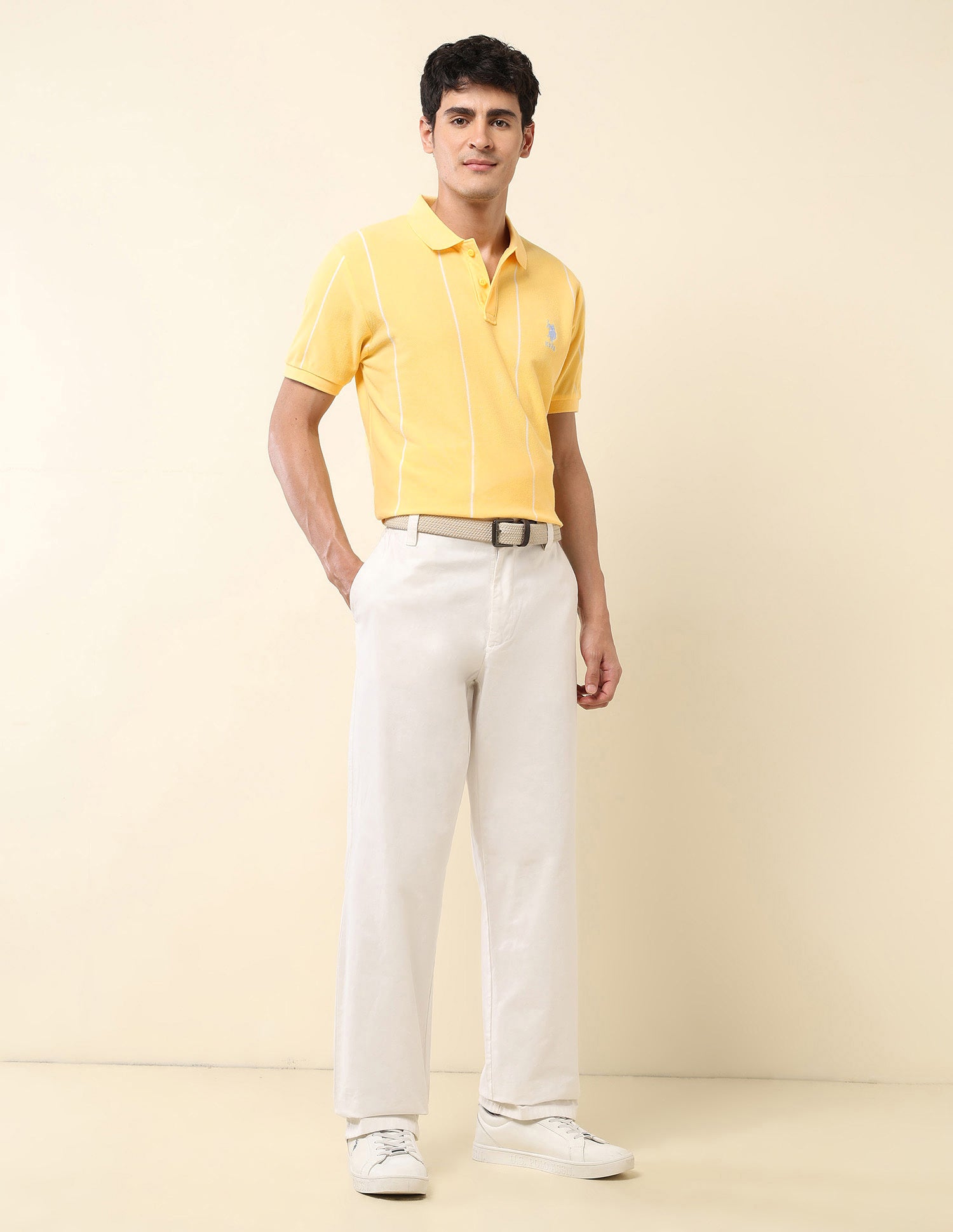 Vertical Striped Summer Splash Polo Shirt Yellow - U.S. Polo Assn. India | Large