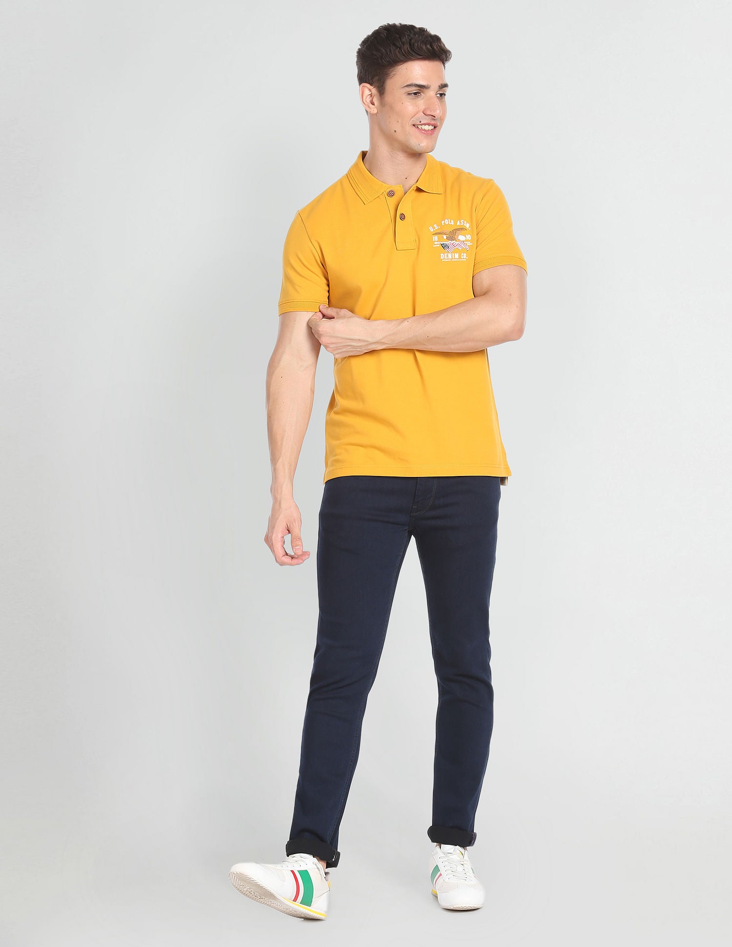 Solid Cotton Polo Shirt Mustard - U.S. Polo Assn. India | Large
