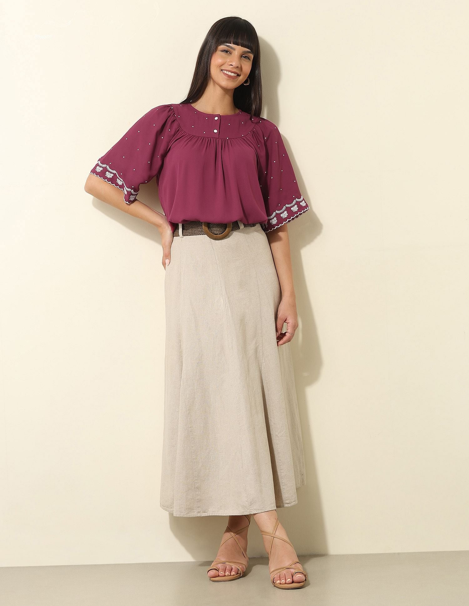 Floral Embroidered Top Wine - U.S. POLO ASSN. | Large