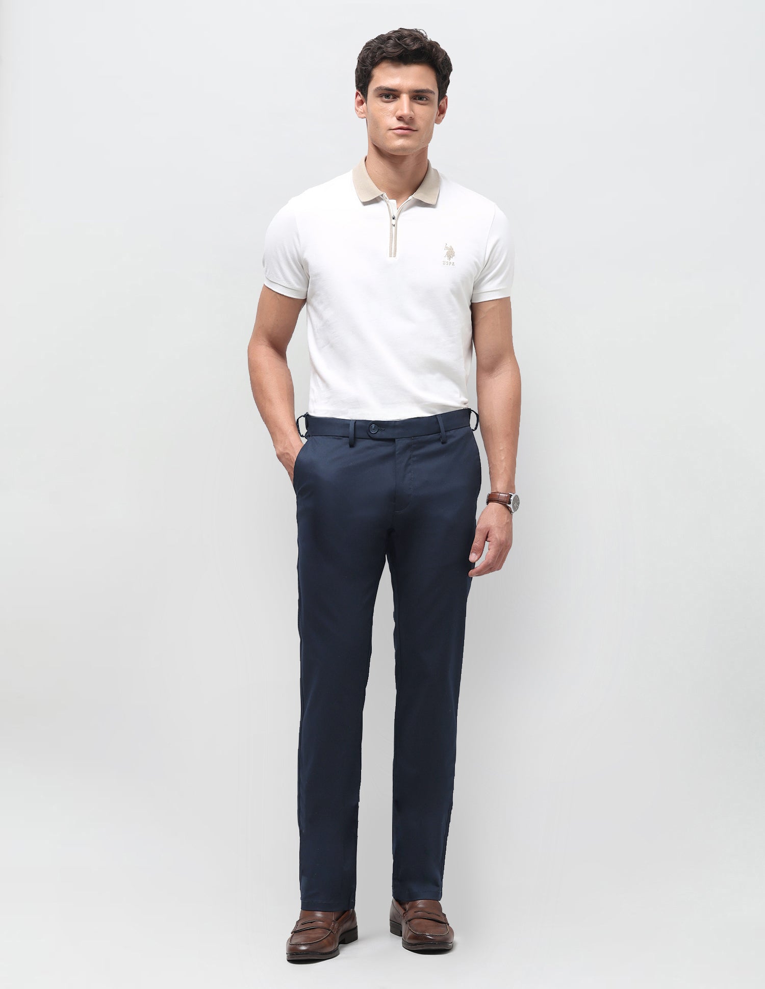 Riley Straight Fit Twill Trousers Navy - U.S. Polo Assn. India | Large