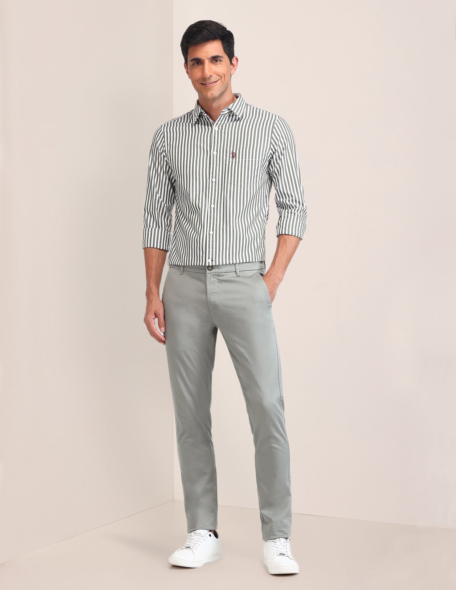 Vertical Striped Poplin Shirt Green - U.S. Polo Assn. India | Large