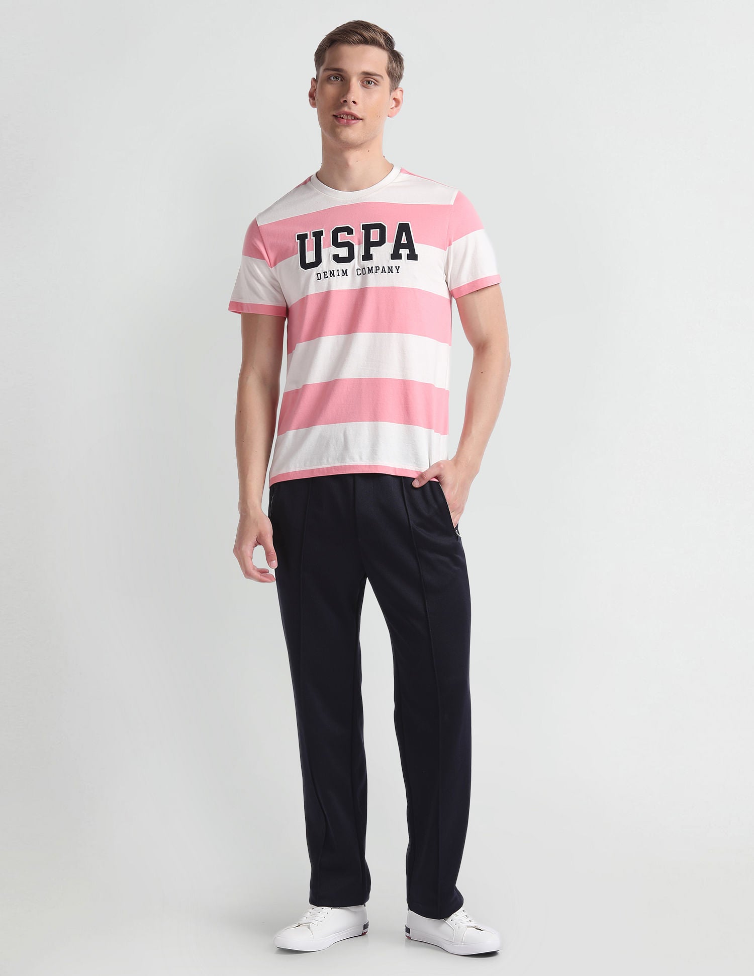 Horizontal Stripe Relaxed T-Shirt Pink - U.S. POLO ASSN. | Large