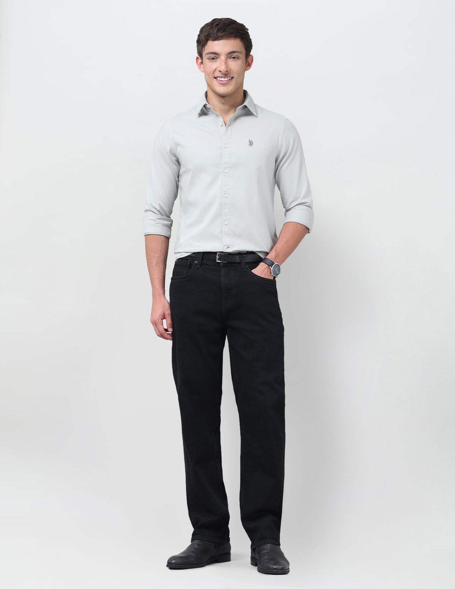 Solid Tailored Fit Shirt Light Grey - U.S. Polo Assn. India | Large