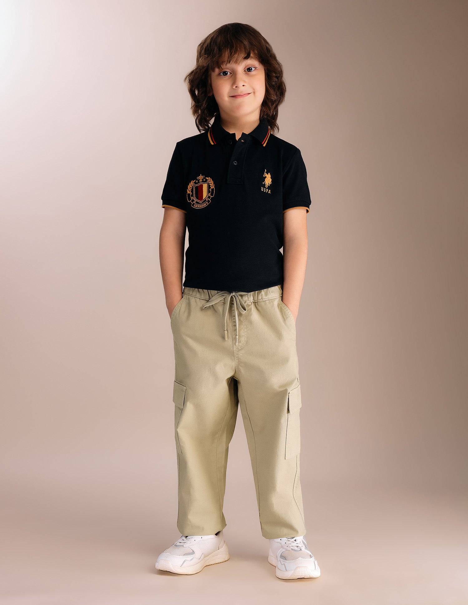 Boys Textured Relaxed Fit Cargos Khaki - U.S. POLO ASSN. | Large
