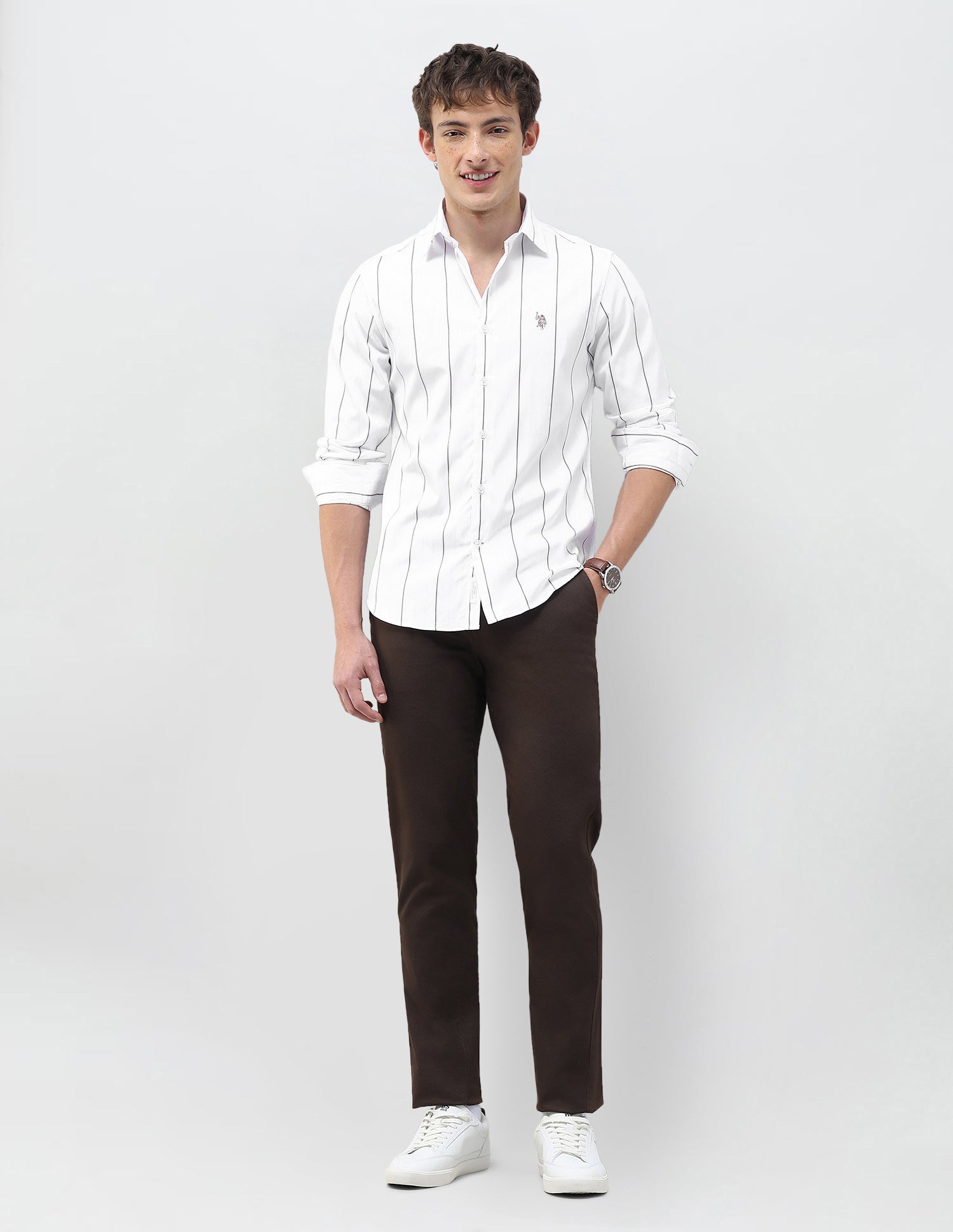 Vertical Striped Regular Fit Shirt Ivory - U.S. Polo Assn. India | Large