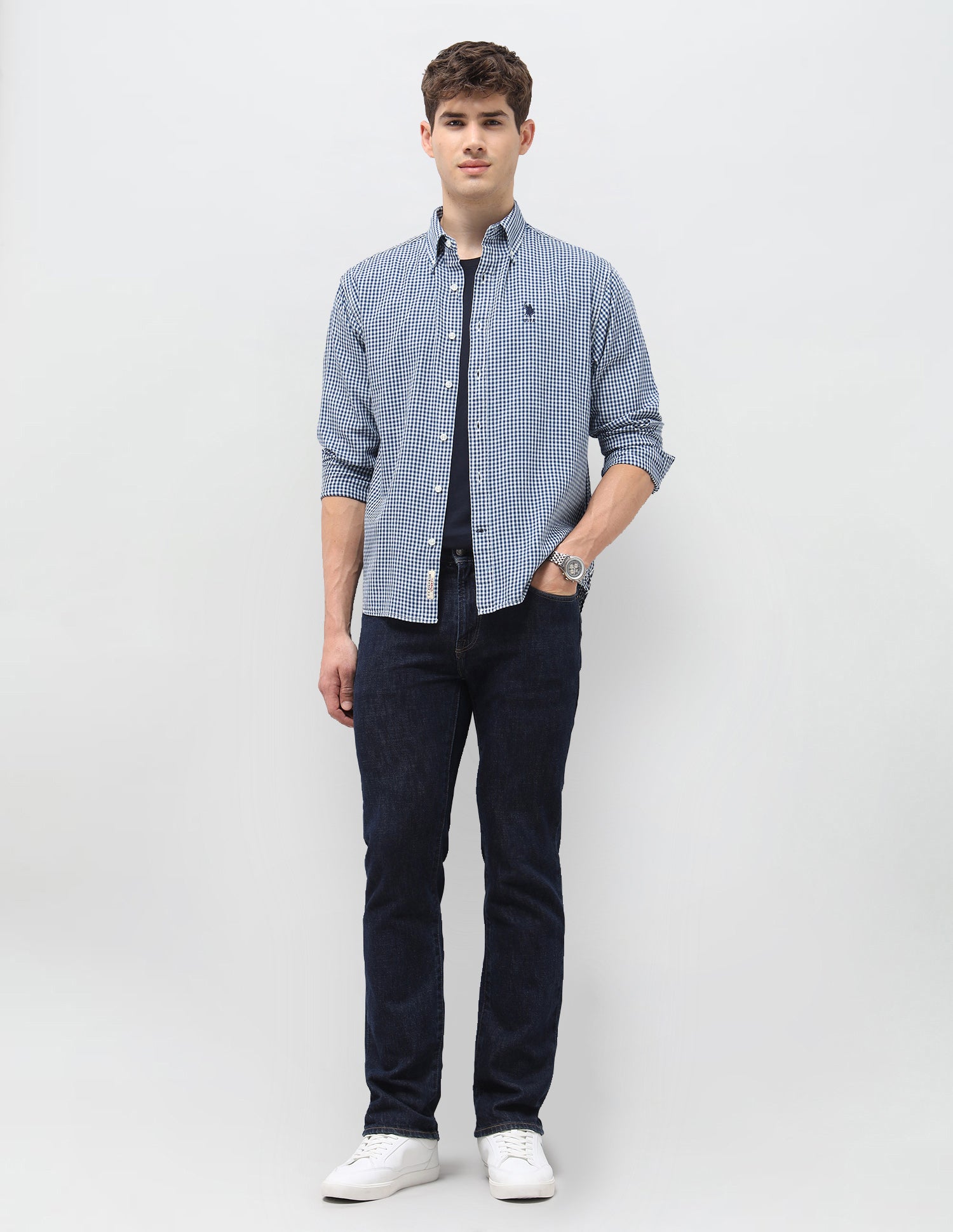 Gingham Checked Relaxed Fit Shirt Indigo - U.S. Polo Assn. India | Large