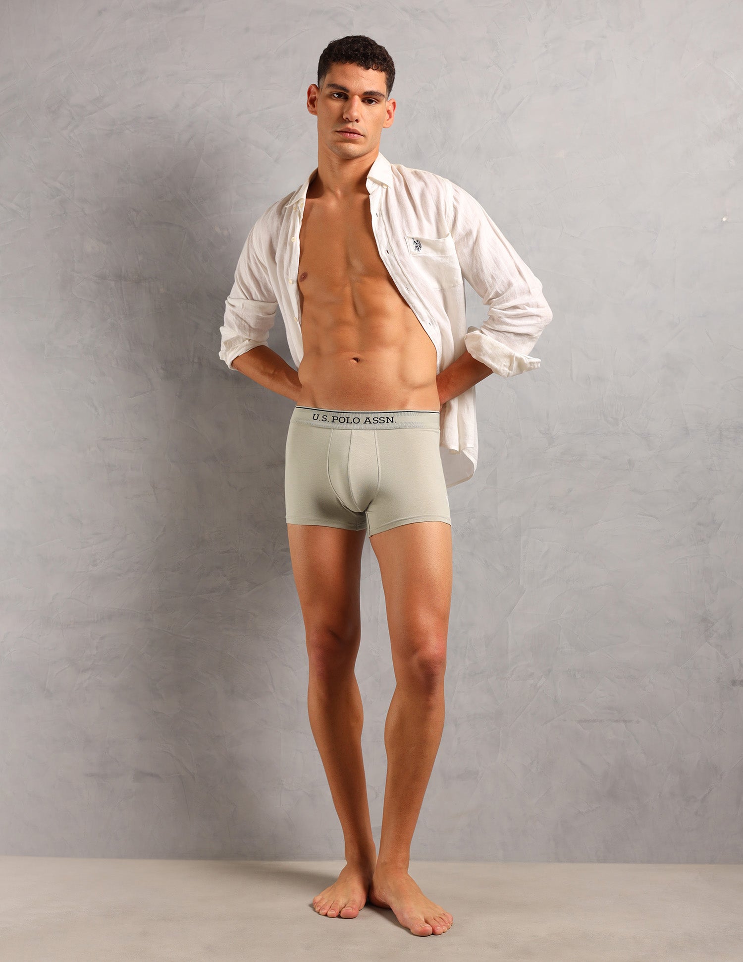 Solid Breathable OET17 Trunks - Pack Of 3 Aop Stone Blue, Aop Antler and Oatmeal Solid - U.S. POLO ASSN. | Large