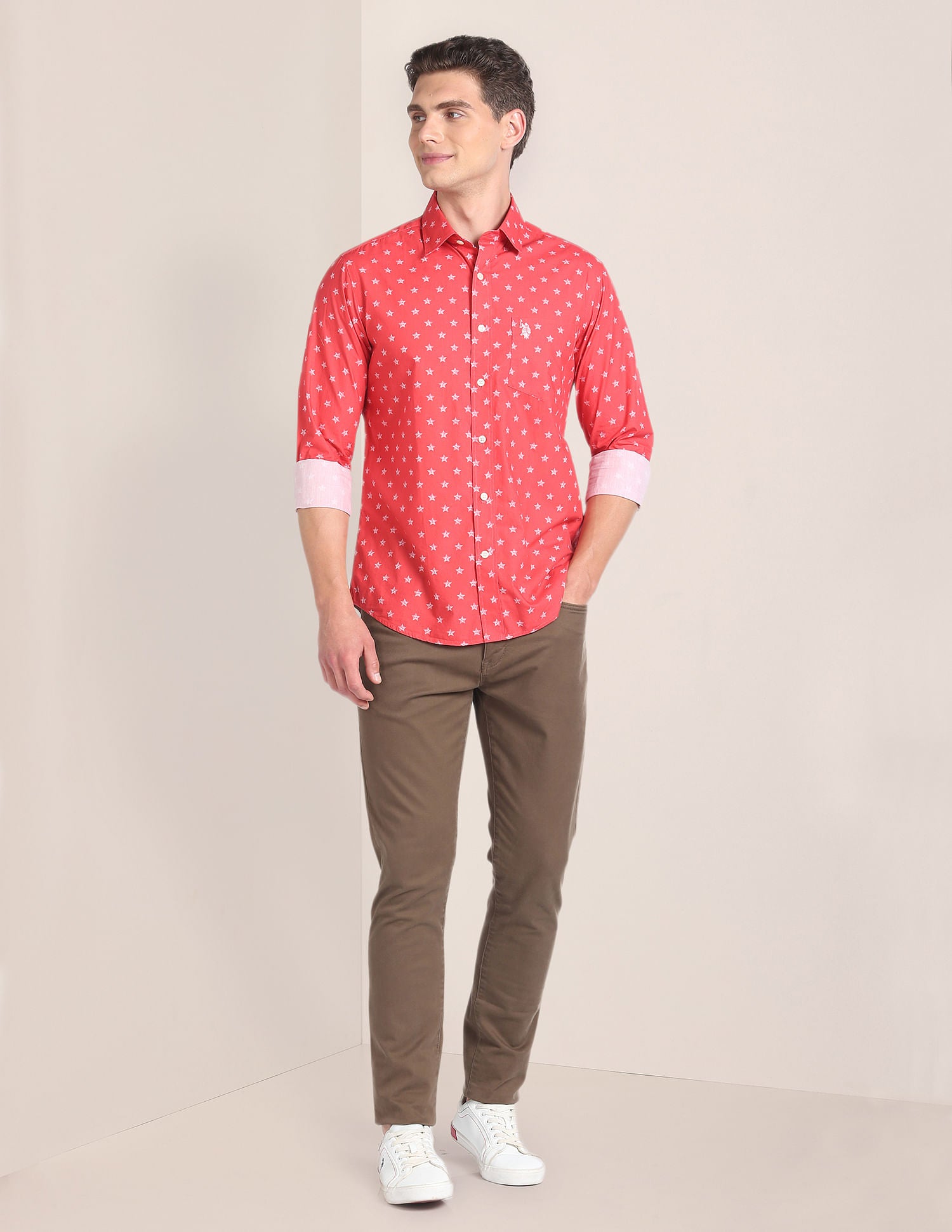 Printed Tailored Fit Shirt Red - U.S. Polo Assn. India | Large