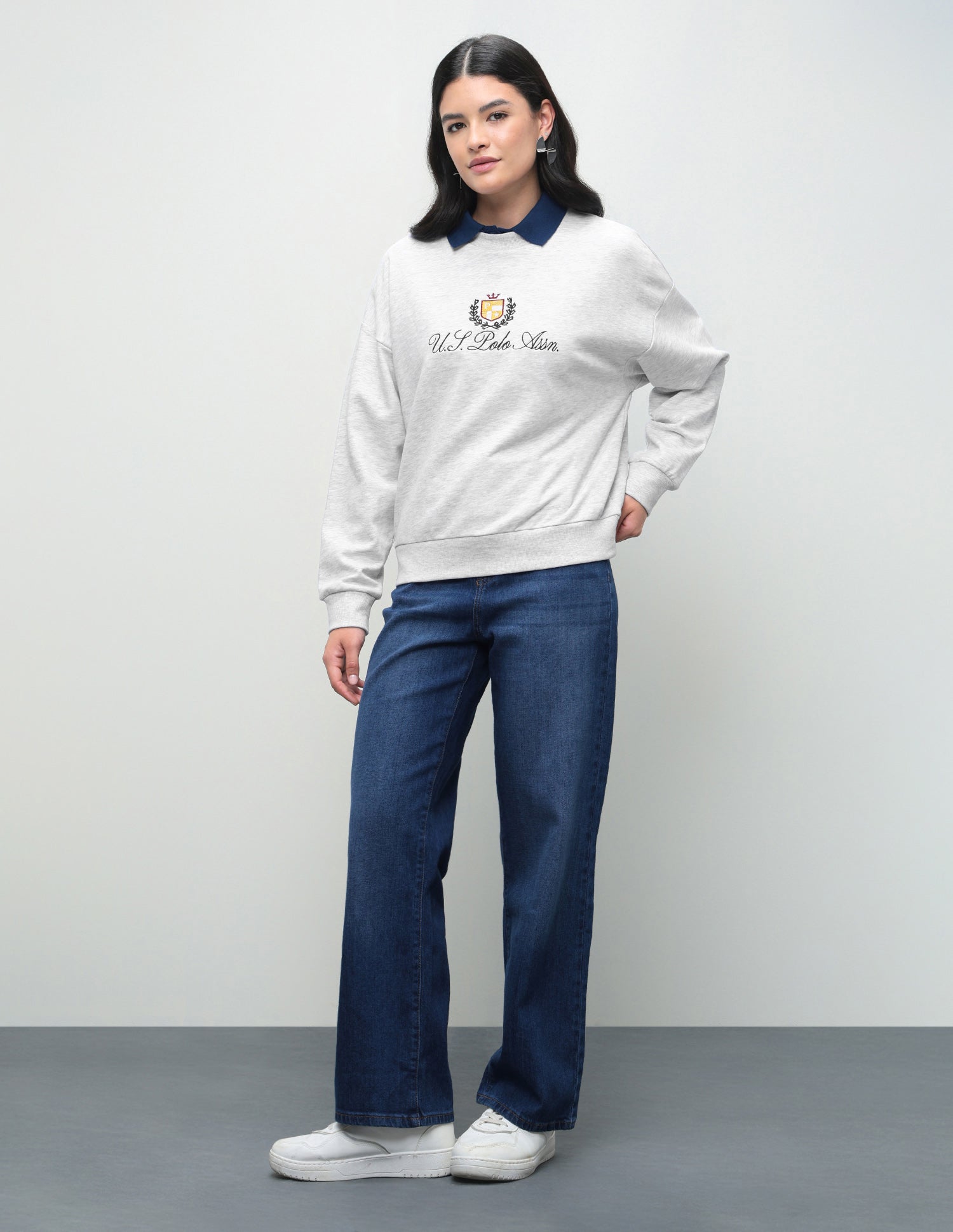 Brand Embroidered Oversized Fit Sweatshirt Grey - U.S. Polo Assn. India | Large