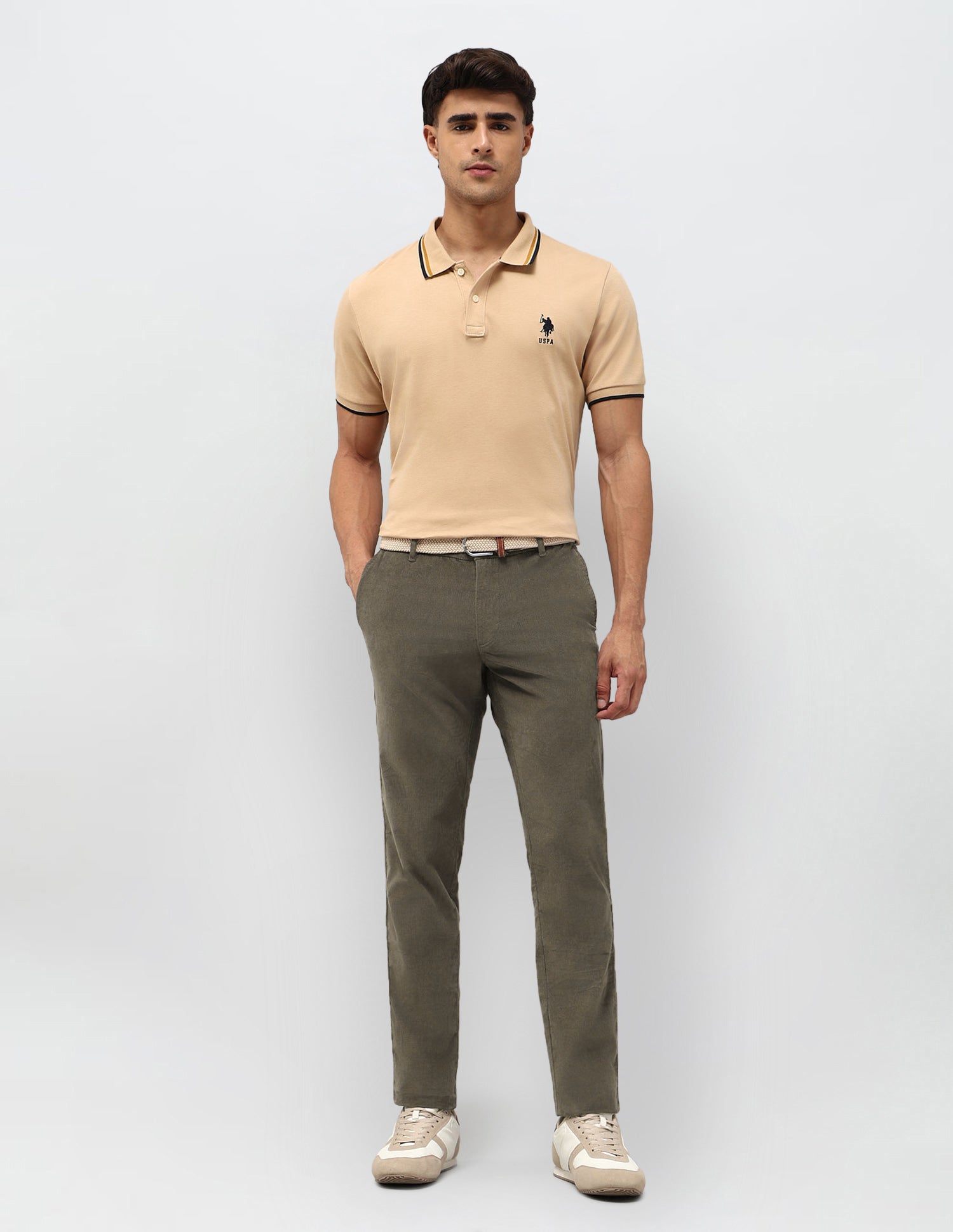 Denver Slim Fit Corduroy Trousers Light Olive - U.S. POLO ASSN. | Large