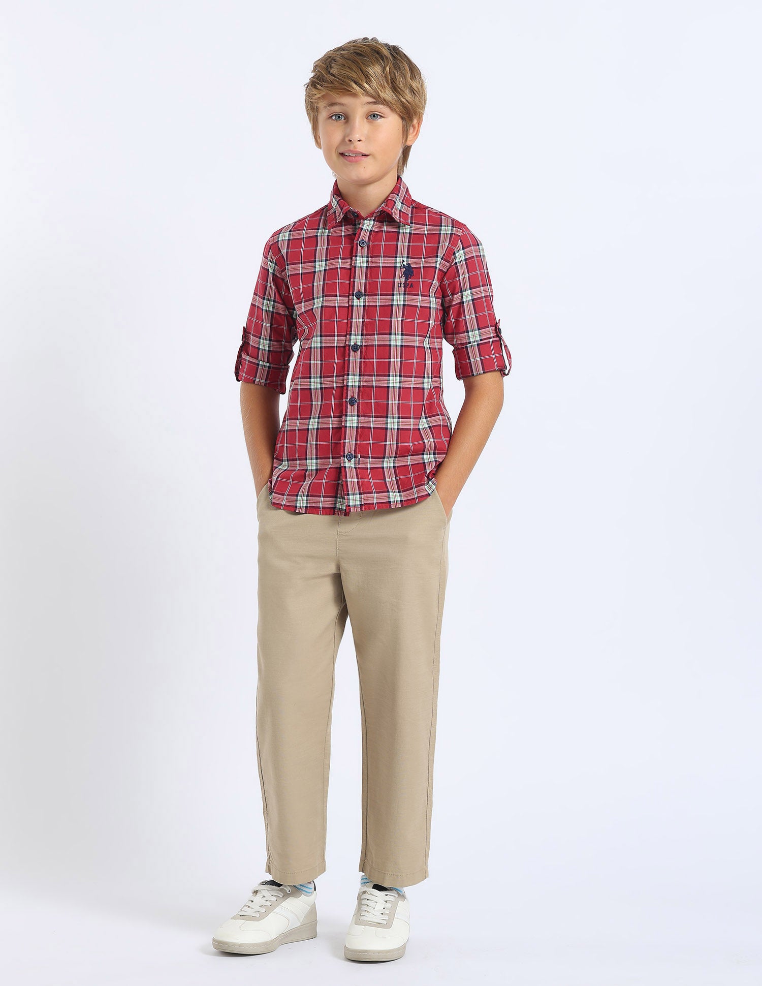 Boys Plaid Checked Regular Fit Shirt Red - U.S. POLO ASSN. | Large