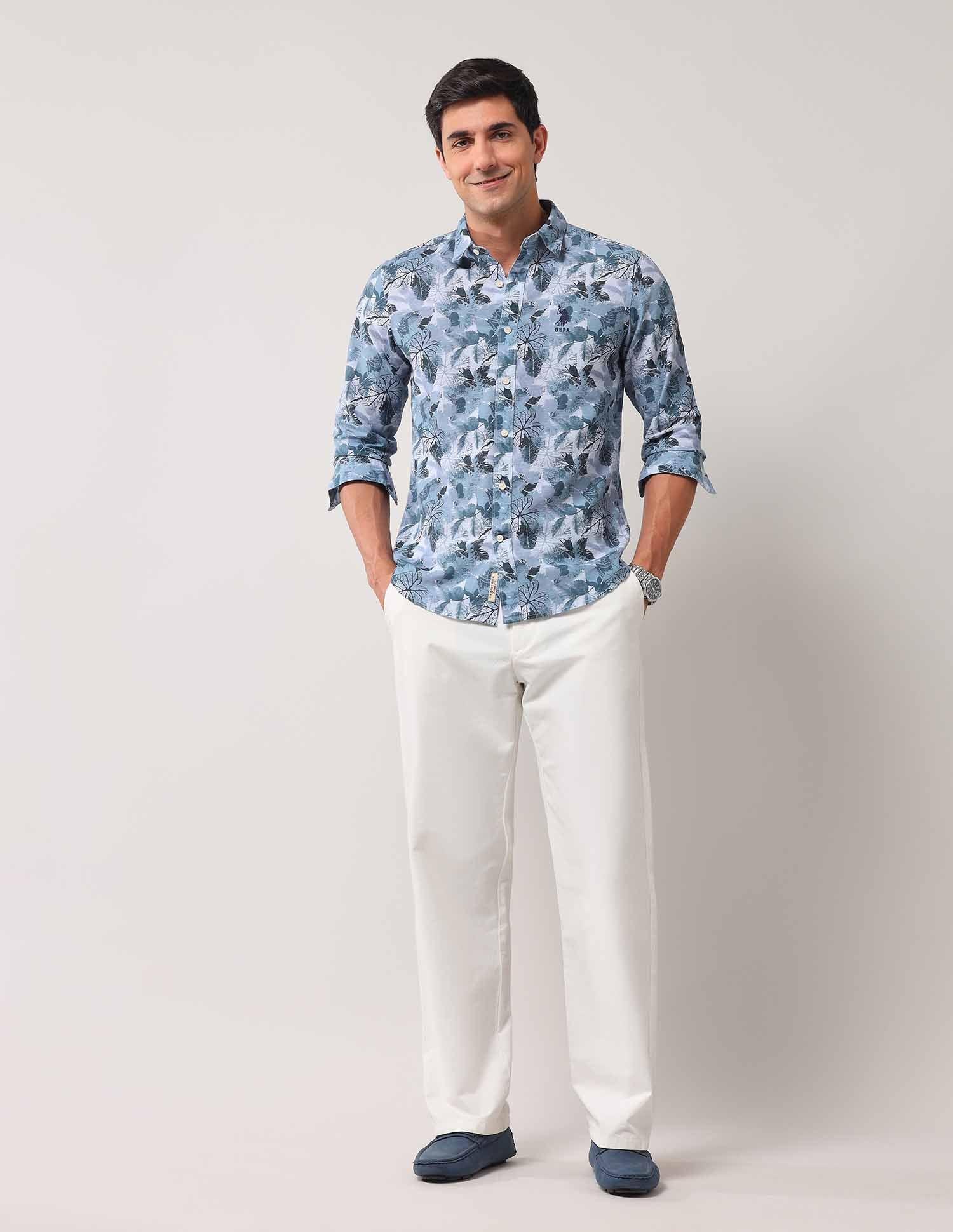 Regular Fit Floral Printed Shirt Blue - U.S. POLO ASSN. | Large