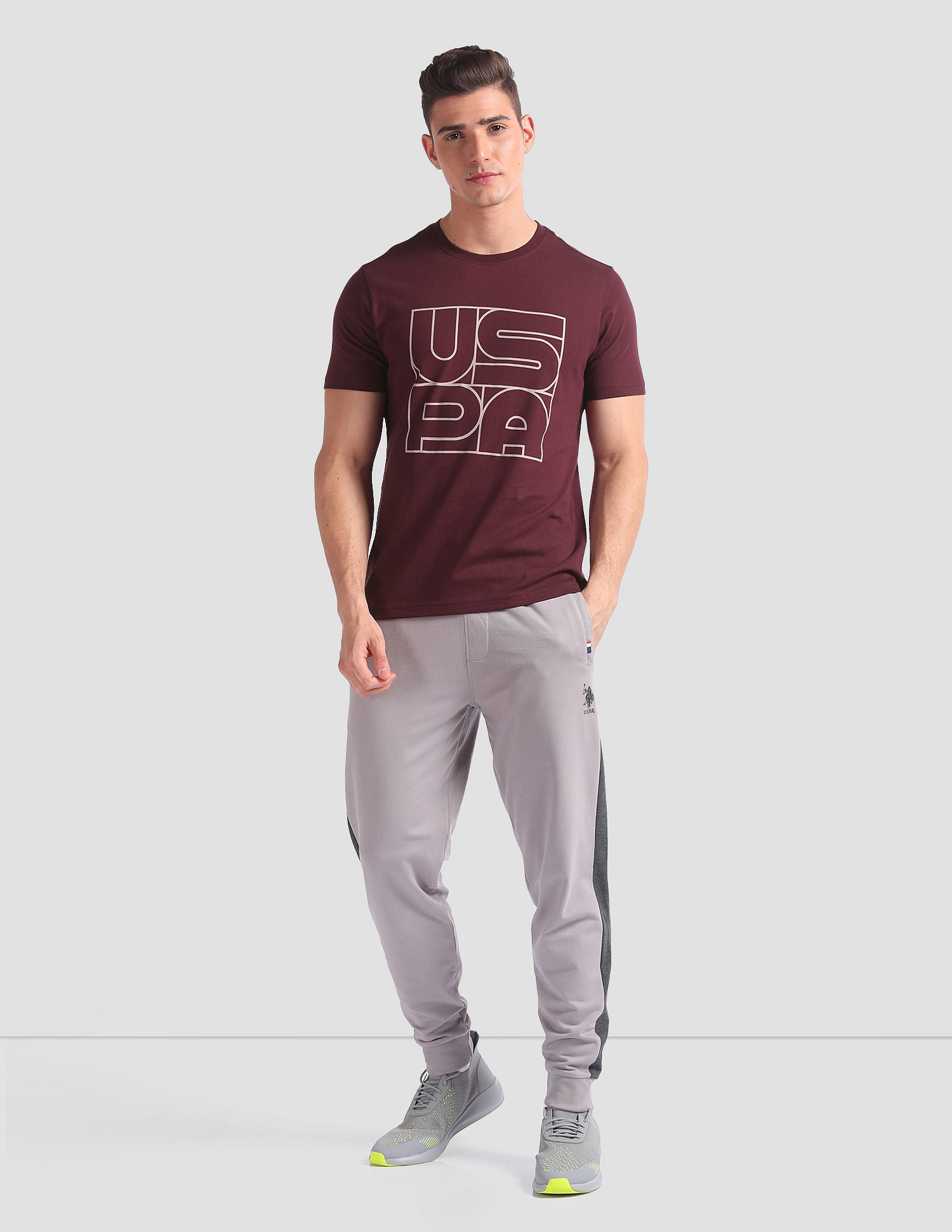 Brand Print Cotton IYAZ Lounge T-Shirt - Pack Of 2 Maroon and Navy - U.S. POLO ASSN. | Large