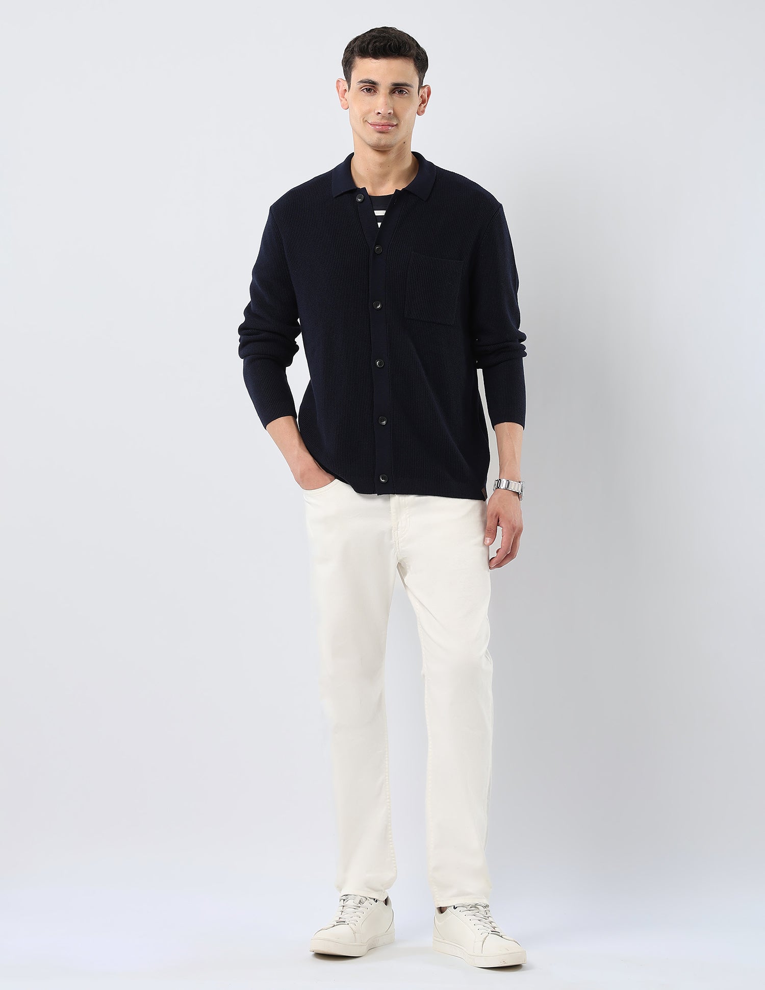 Patterned Knit Polo Neck Sweater Navy - U.S. POLO ASSN. | Large