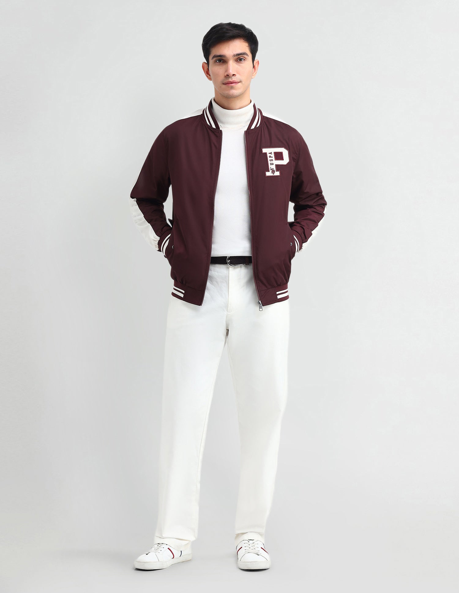 Brand Printed Regular Fit Jacket Maroon - U.S. Polo Assn. India | Large
