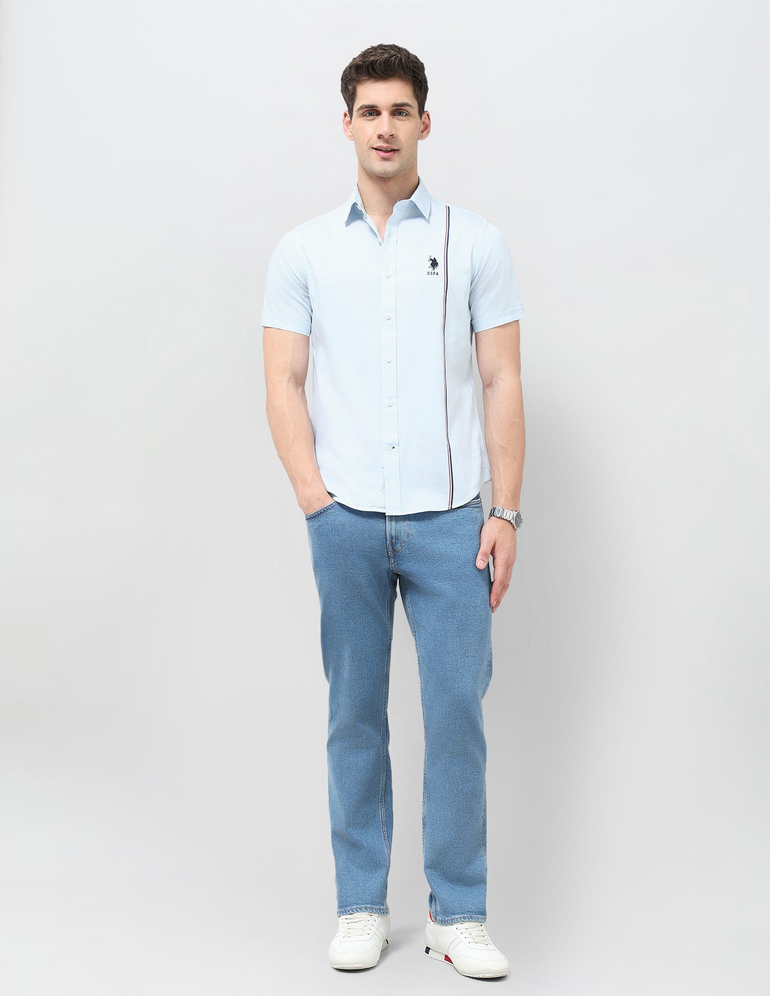 Vertical Striped Twill Shirt Light Blue - U.S. POLO ASSN. | Large