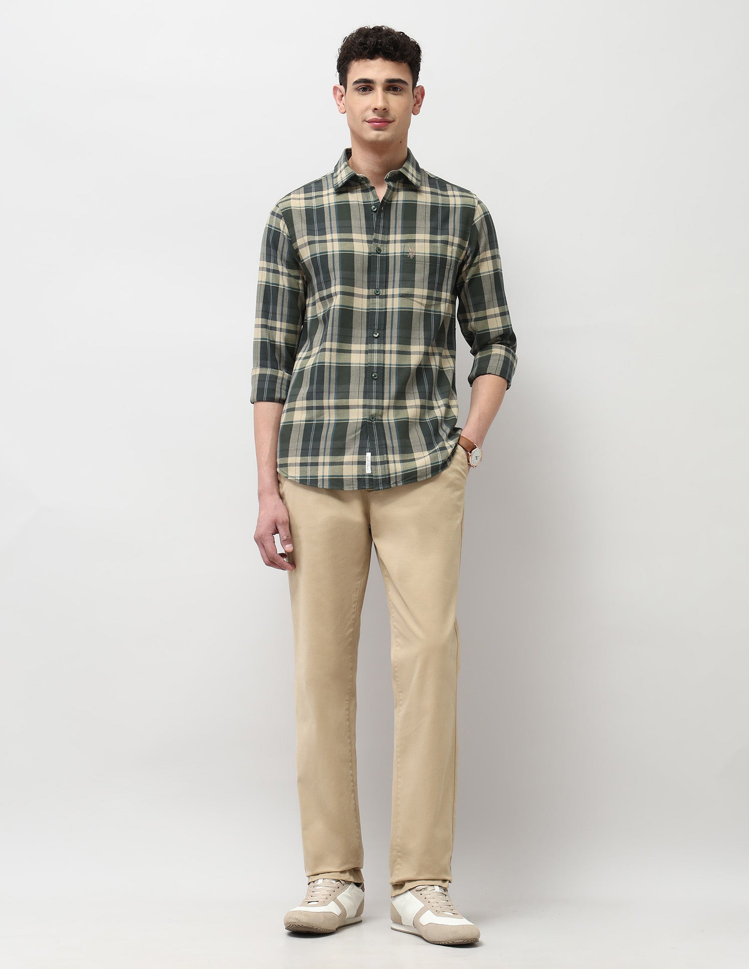 Plaid Checked Tailored Fit Shirt Olive - U.S. POLO ASSN. | Large
