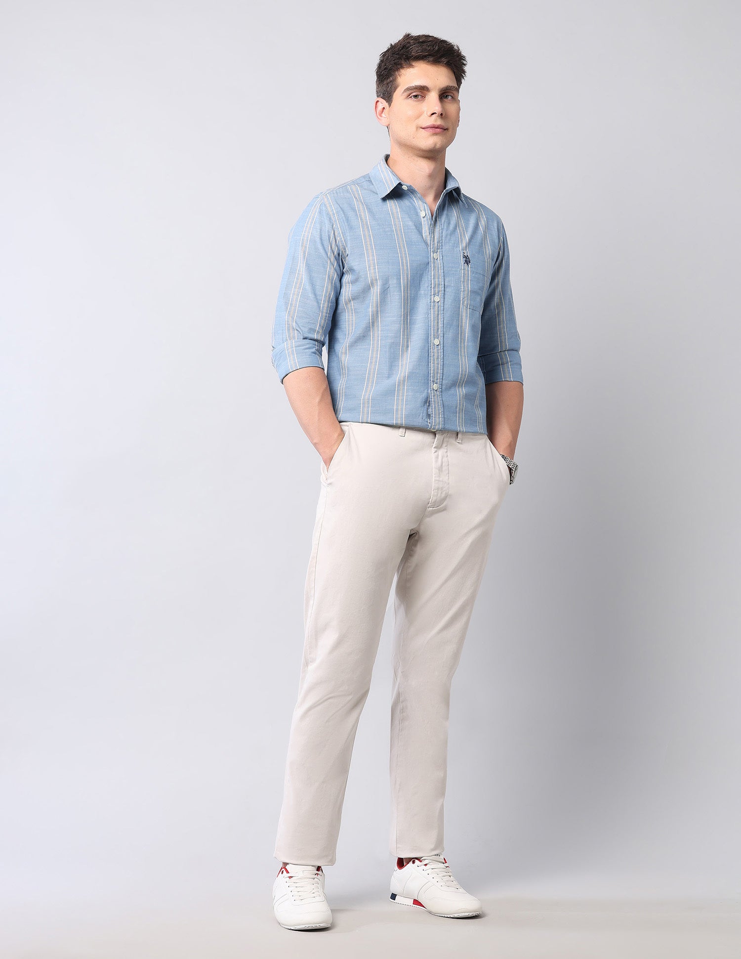 Vertical Striped Pure Cotton Shirt Blue - U.S. Polo Assn. India | Large