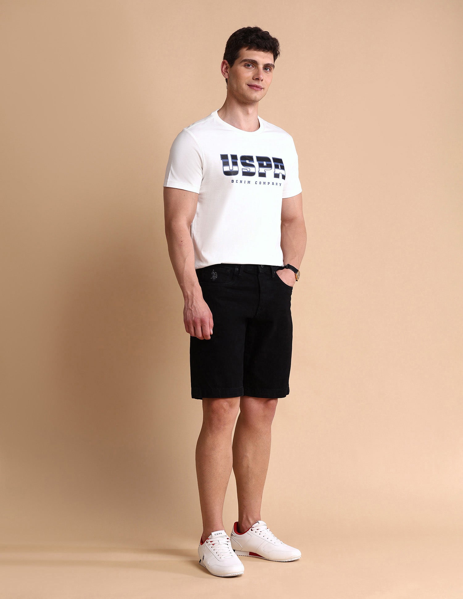 Brand Printed Muscle Fit T-Shirt Ivory - U.S. POLO ASSN. | Large